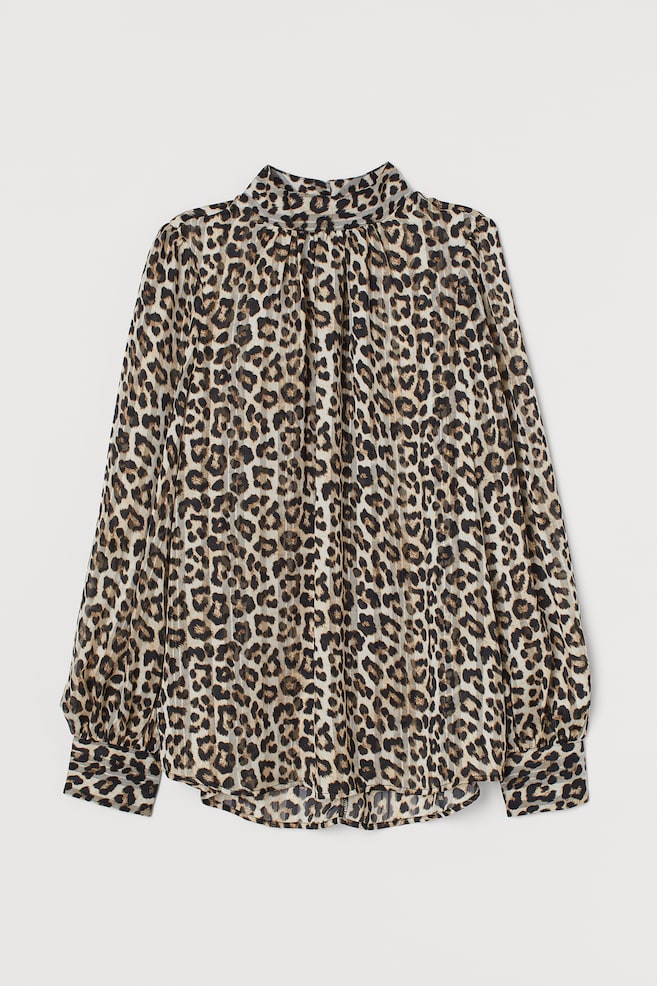 Wide blouse - Light beige/Leopard print - 1
