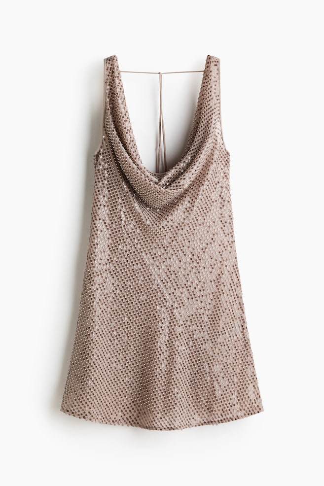 Paillettenkleid mit Wasserfall-Ausschnitt - Graubraun - 1