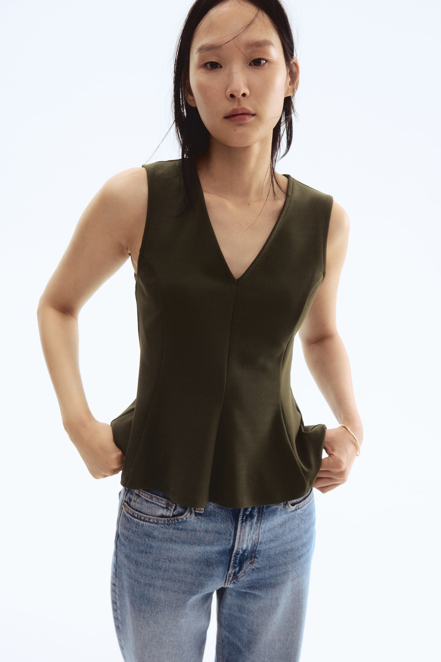 Peplumlu İnterlok Üst - Koyu yeşil/Bordo - 3