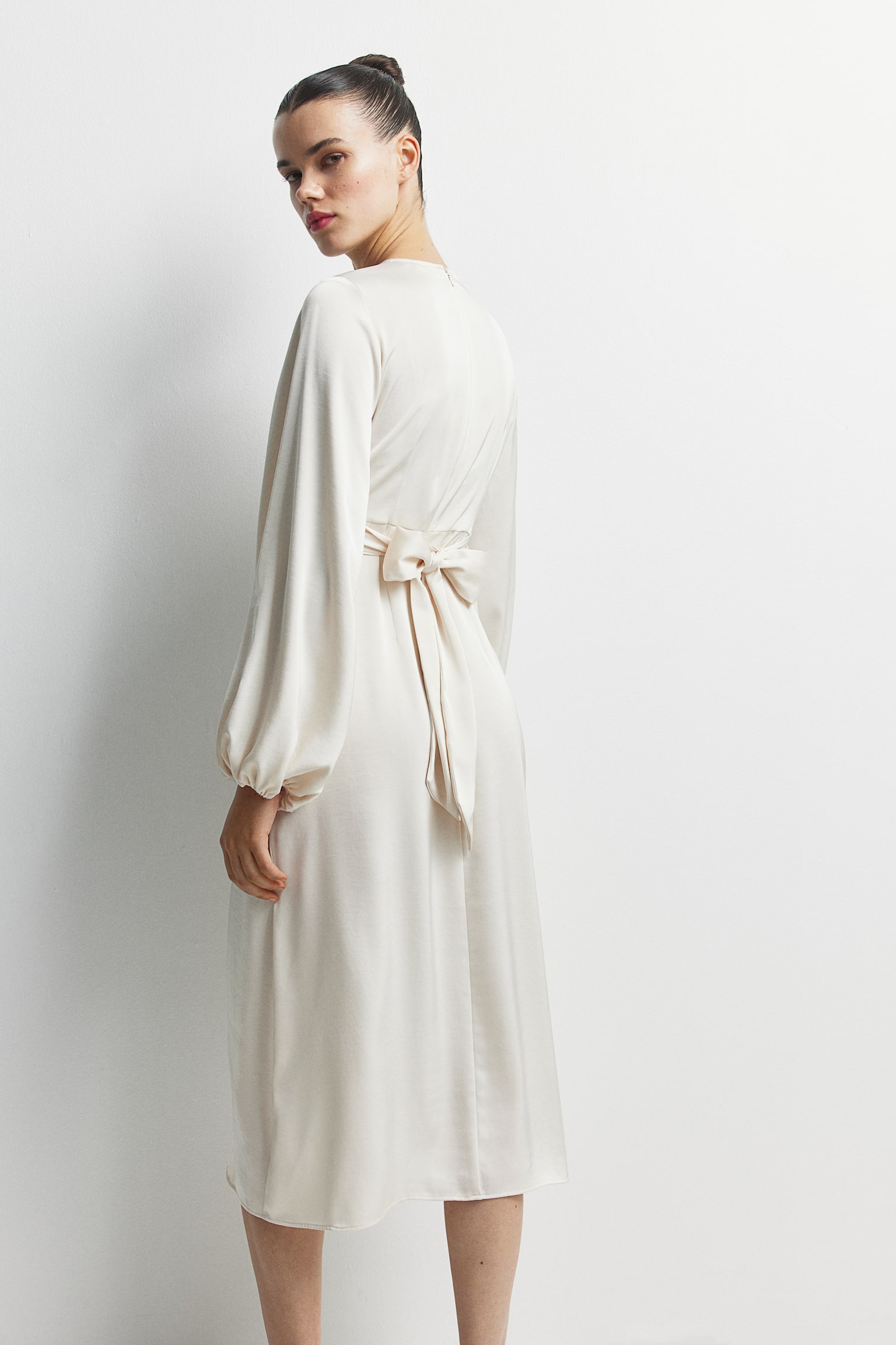 MAMA Balloon-sleeved satin dress - Cream/Black - 7