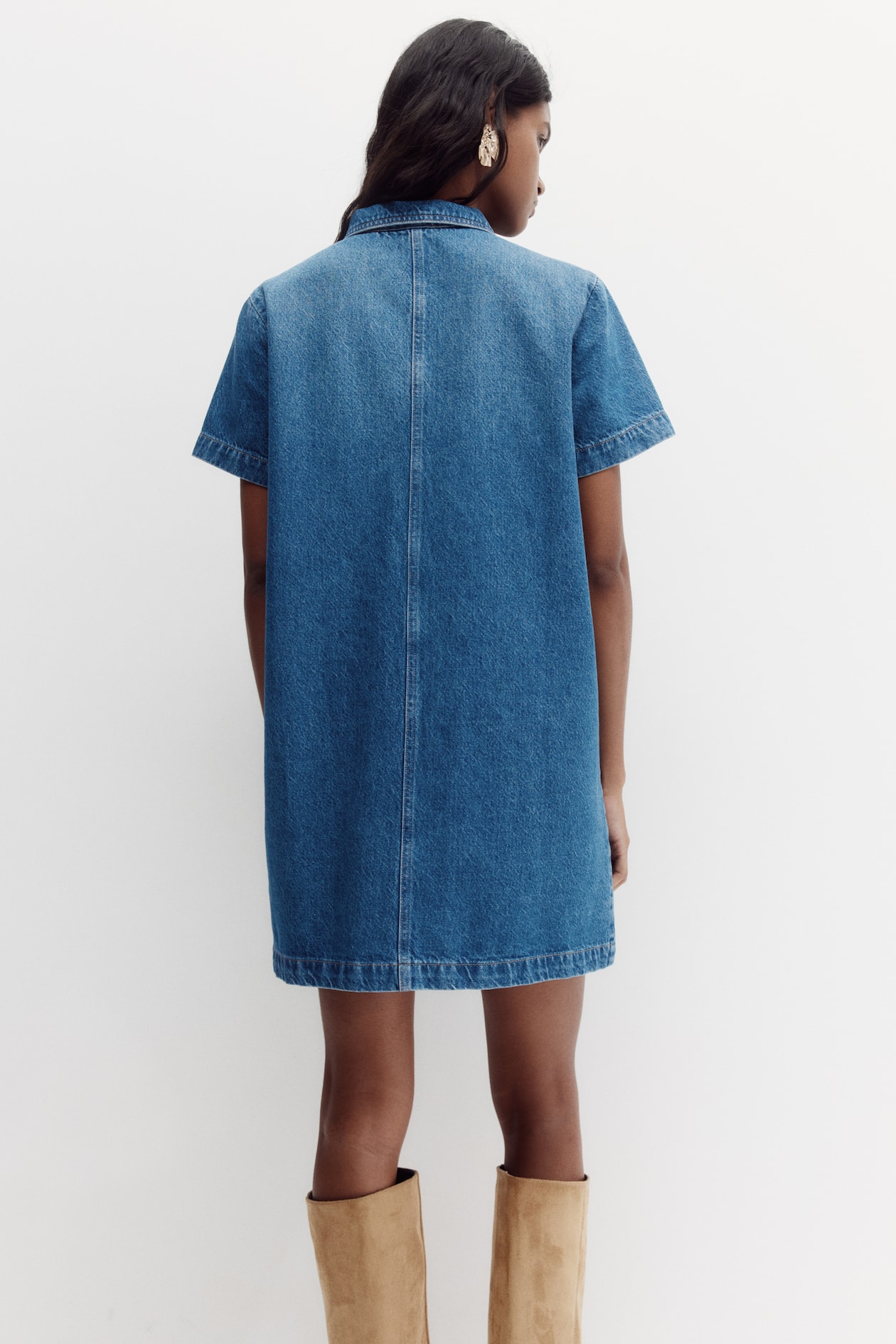 Denim Dress with Collar - image 3