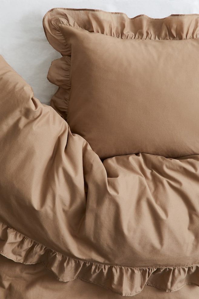 Flounced single duvet cover set - Dusty brown/Powder pink/Light beige/Light dusty pink/White/Dark brown - 1