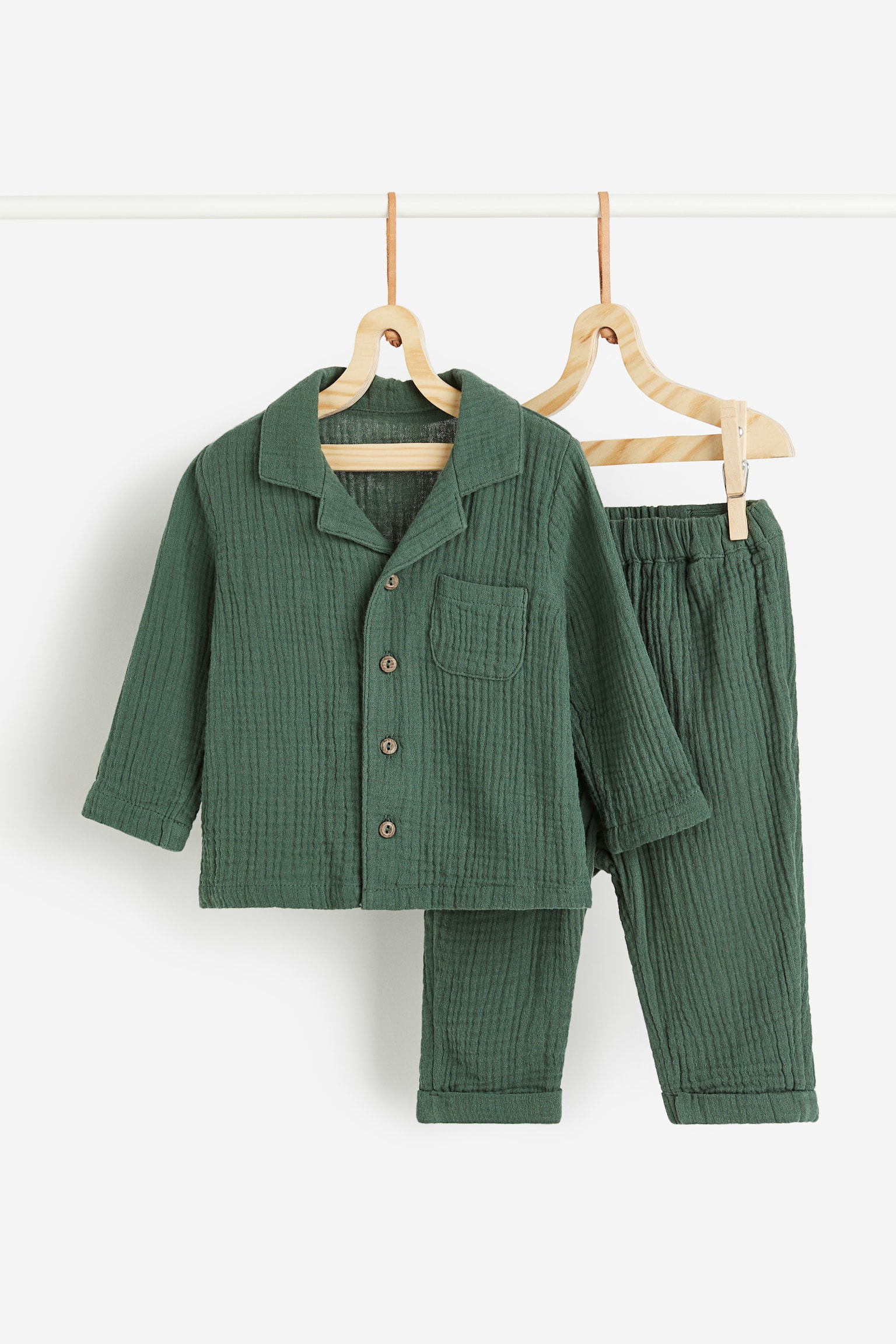 2-piece Cotton Muslin Set - Dark green - 1