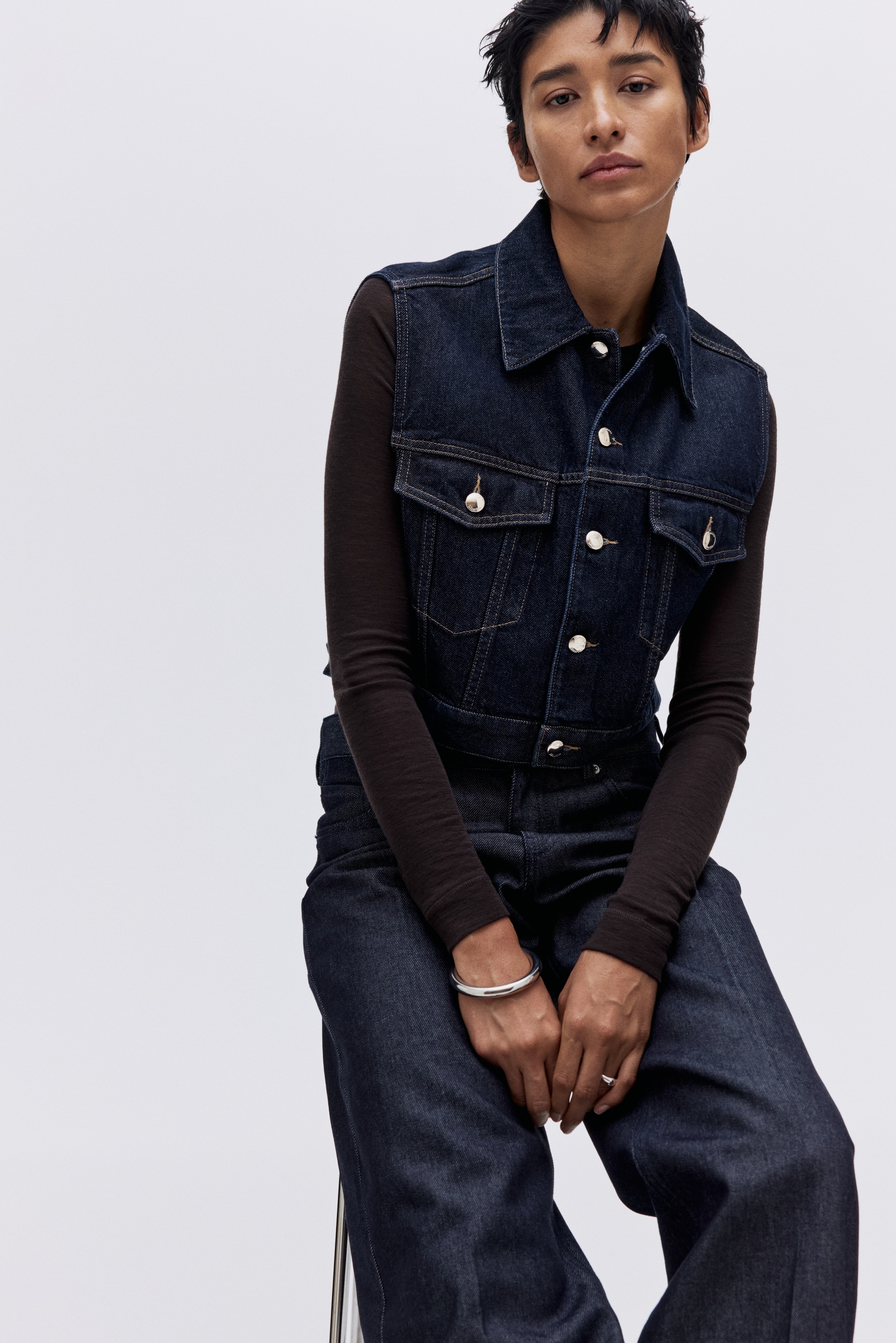 Cropped denim waistcoat