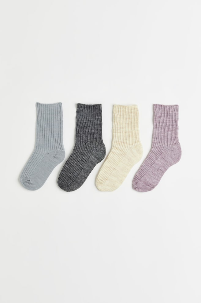 4-pack wool-blend socks - Light beige/Purple/Grey marl