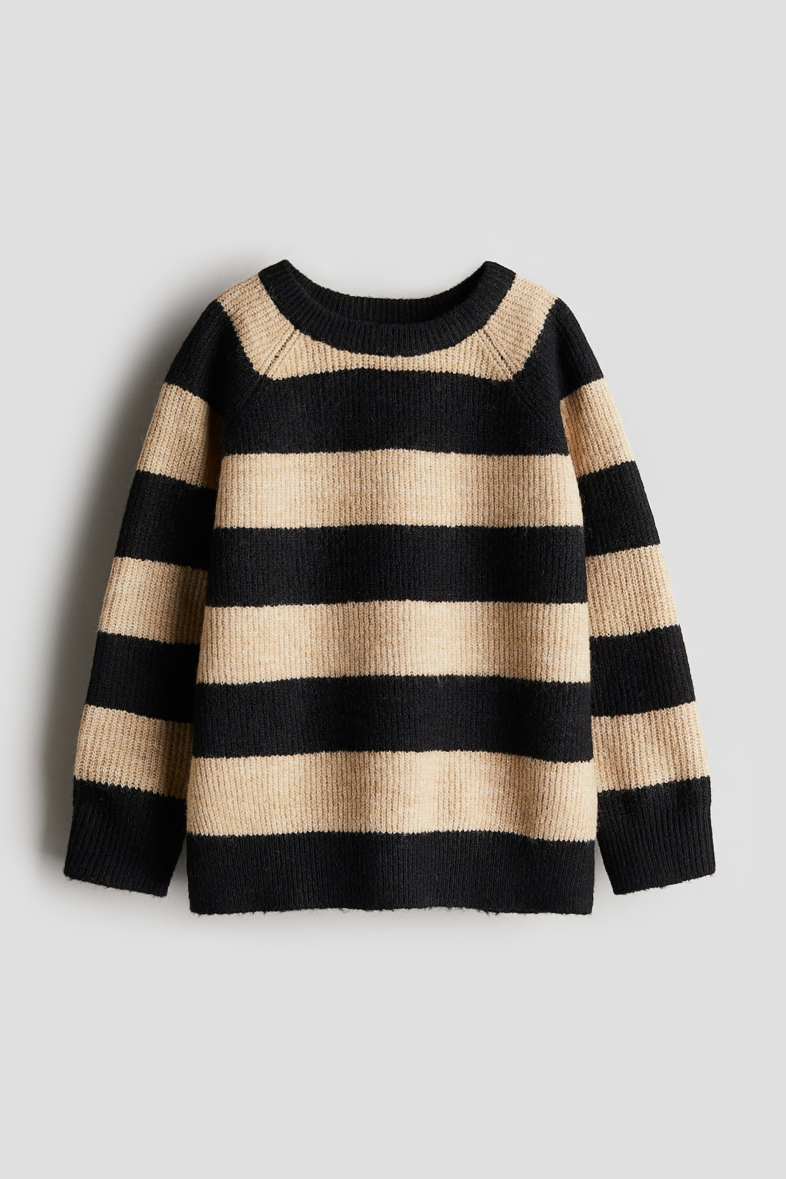 Round Neck Sweater - Black/Beige stripe - 1