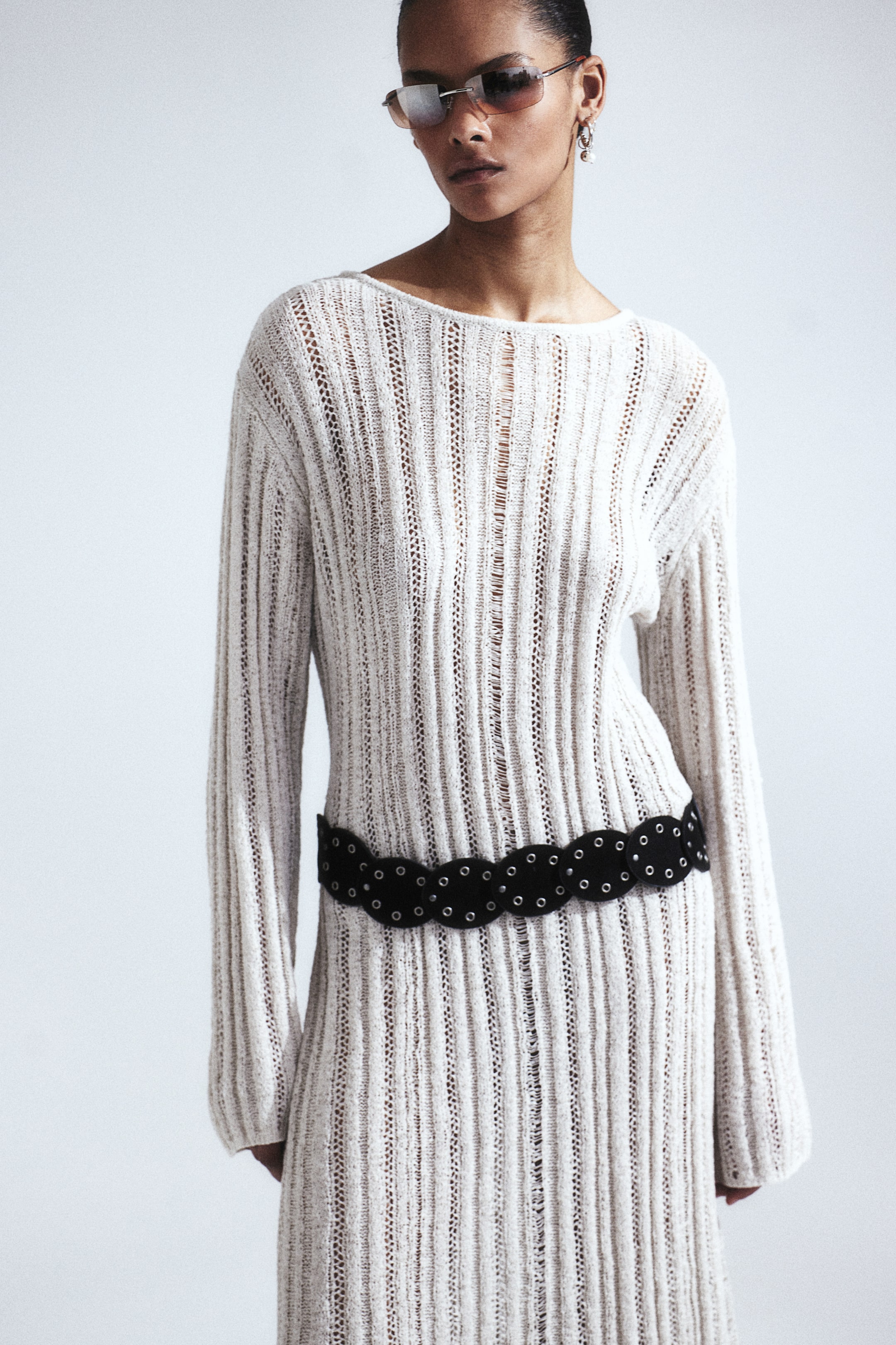 Ladder-stitch-look Knit Dress - Light beige - Ladies | H&M US