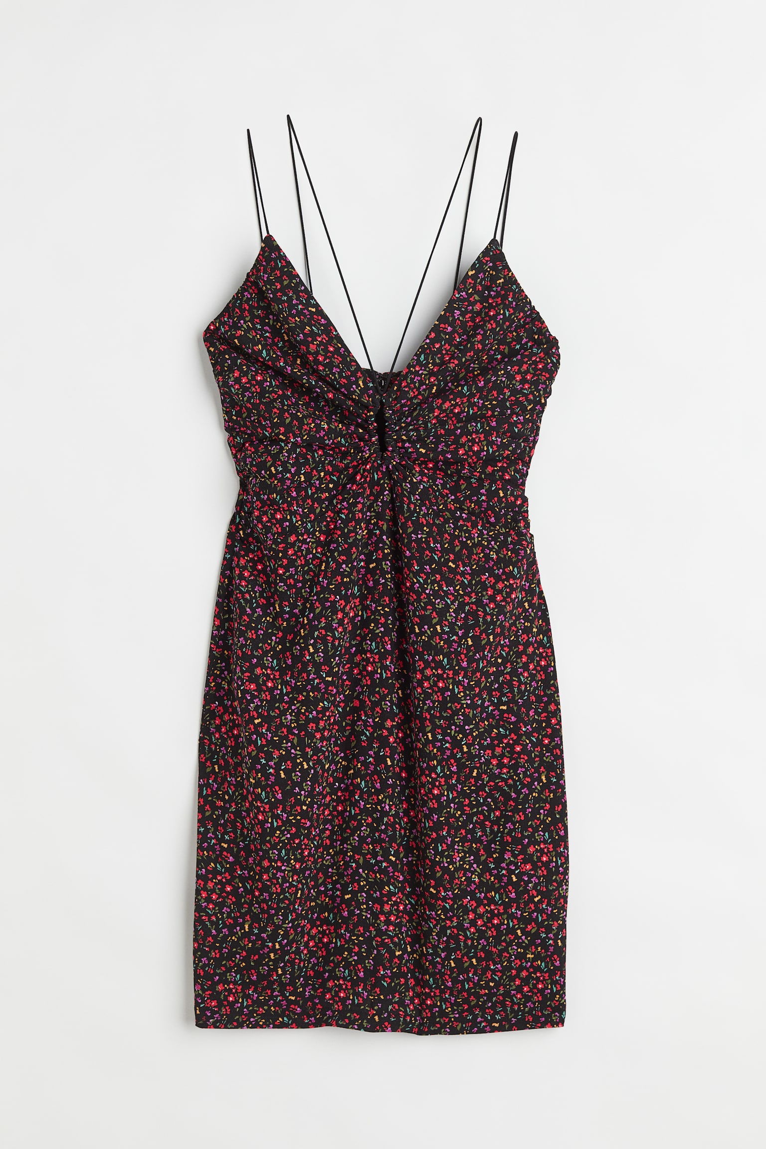 V-neck Keyhole Detail Dress - Black/Small flowers/Cream/Black - 1