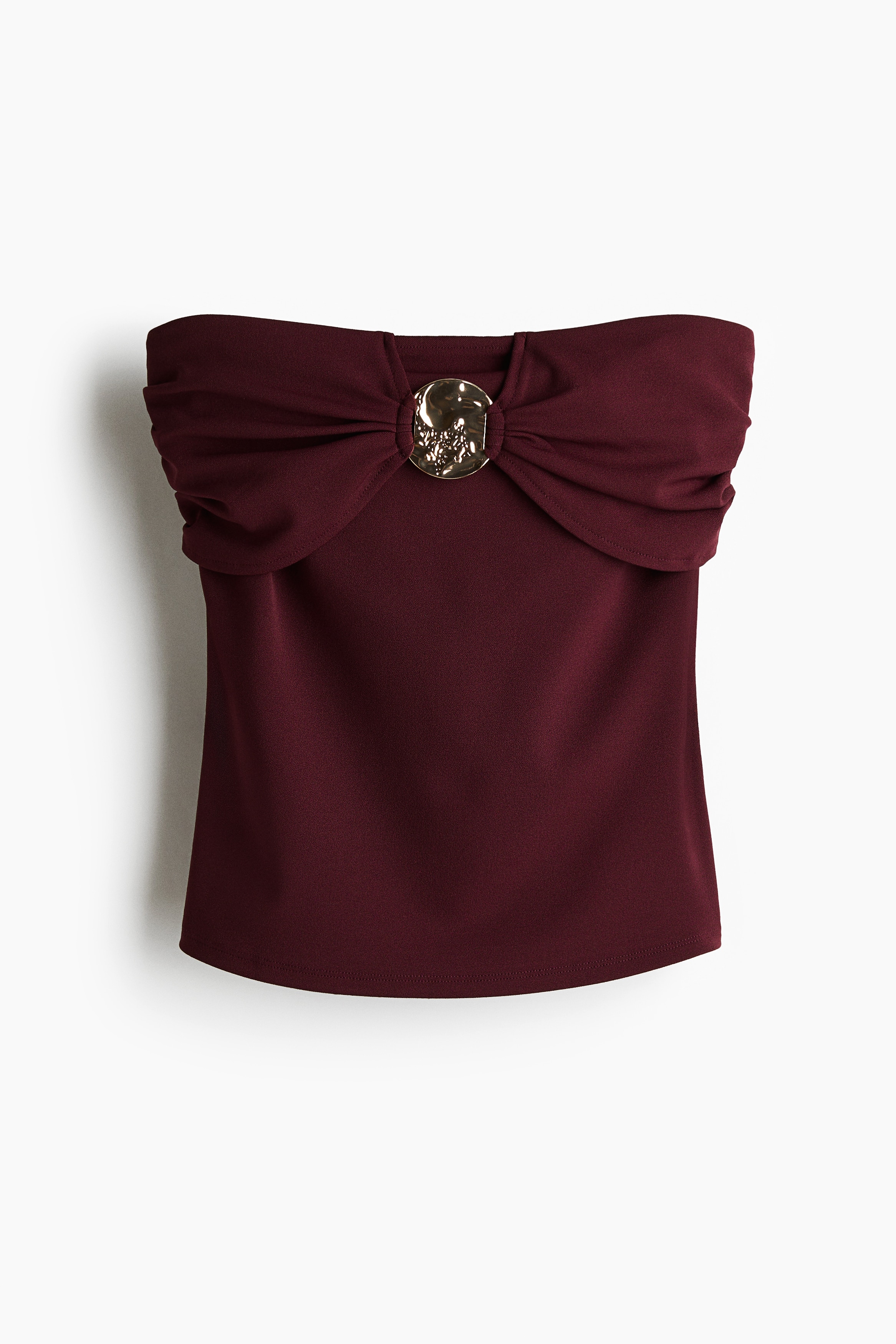 Metal Detaylı Straplez Üst - Bordo