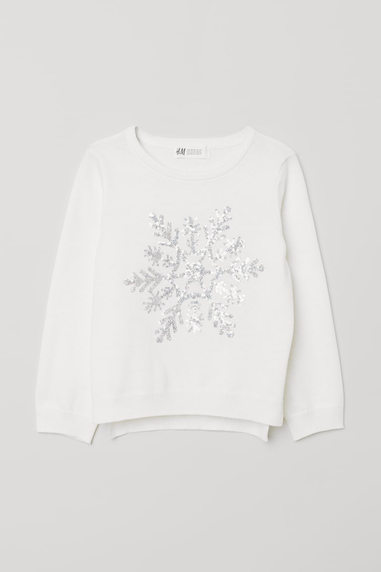 Pull H&M Paillettes Flocons De Neige - Taille 134/140 - Occasion Très Bon état Pour Enfants