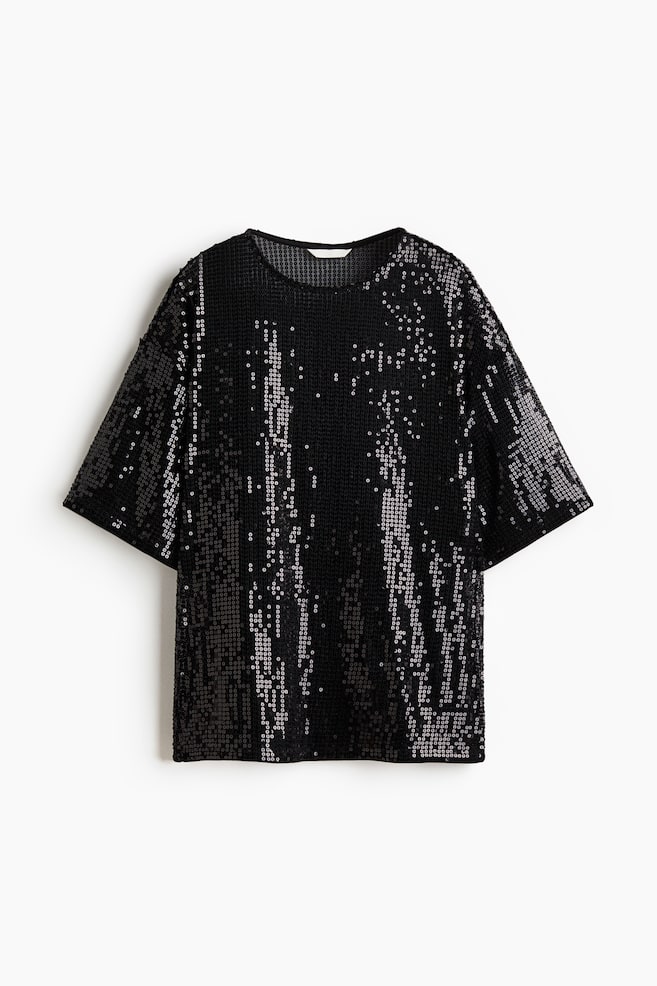 Cekinowy top oversize - Czarny/Brązowy - 1
