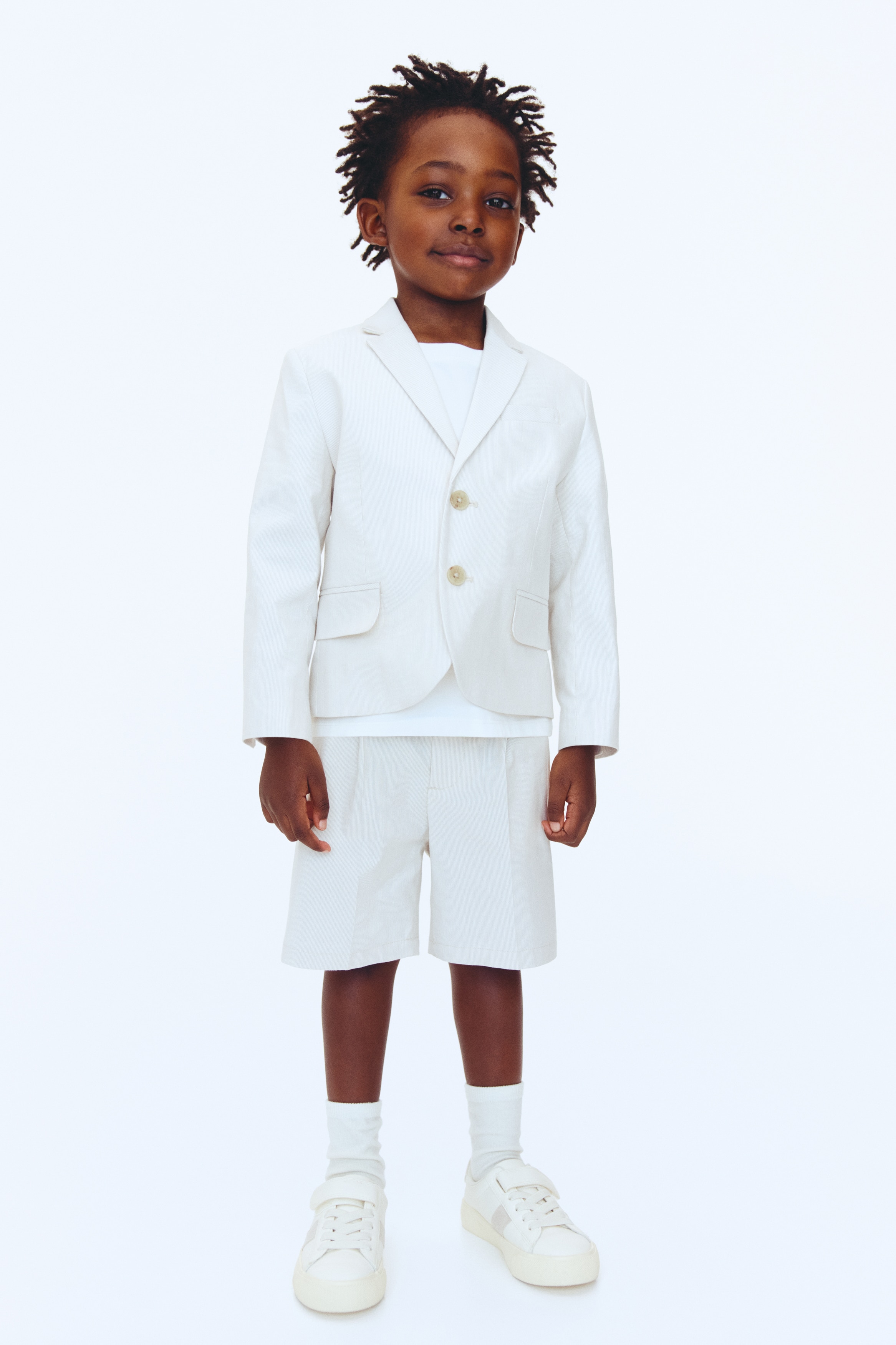 Ensemble habillé 2 pièces en coton - Blanc/rayures beiges