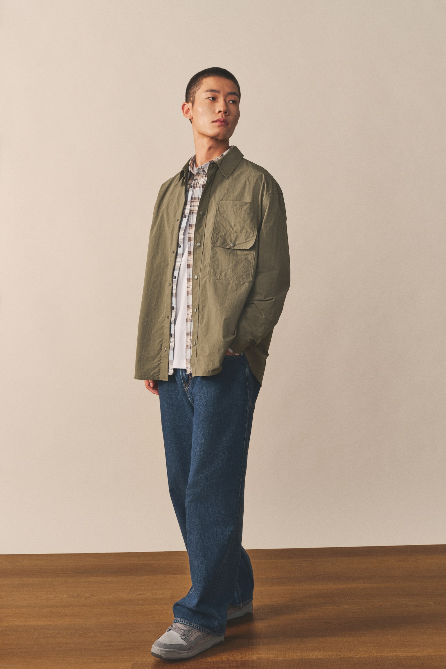 루즈핏 유틸리티 오버셔츠 - 그린/베이지 - 7