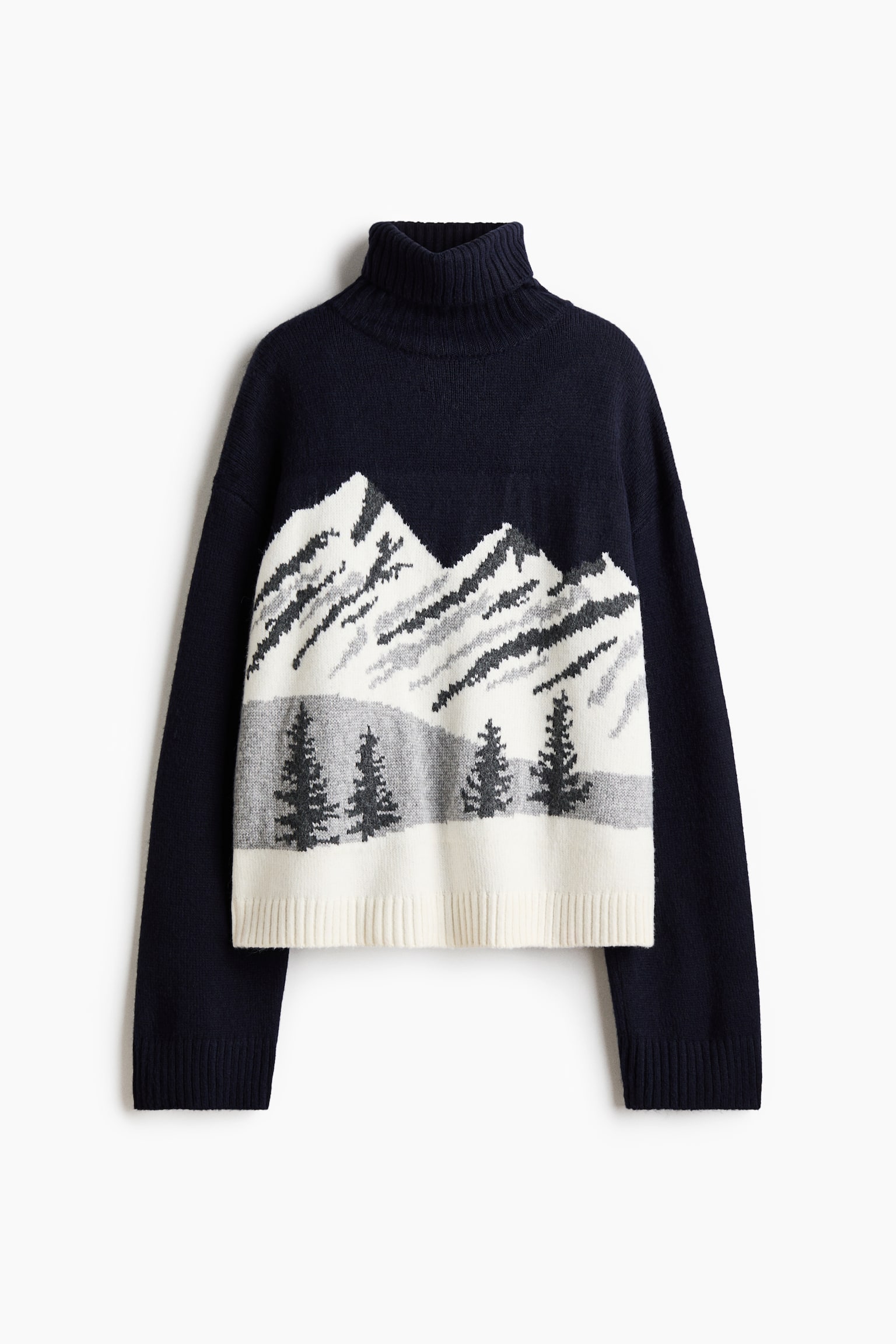 Jacquard-knit polo-neck jumper - Navy blue/Mountains - 2
