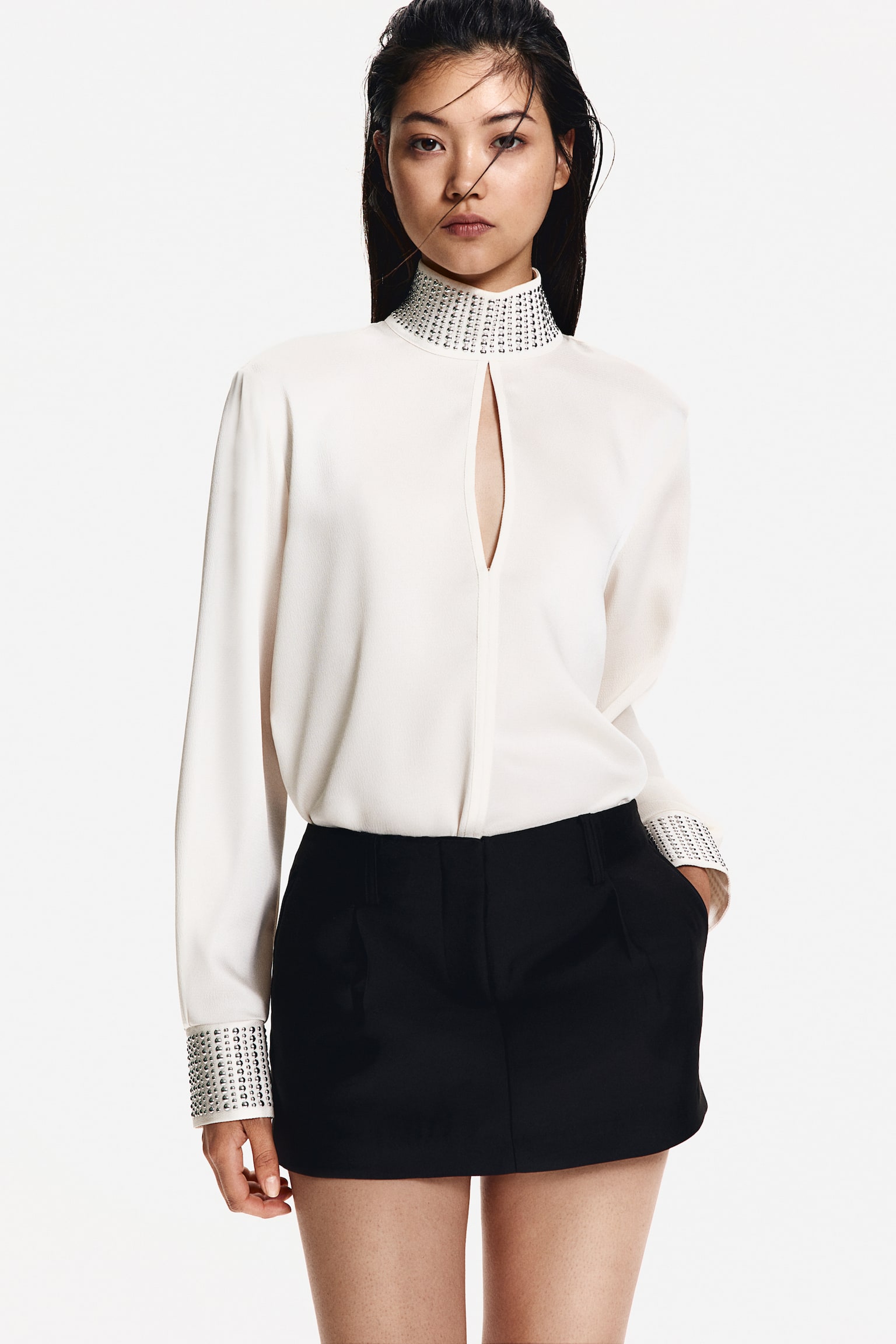 Stud-detail blouse - White - 3