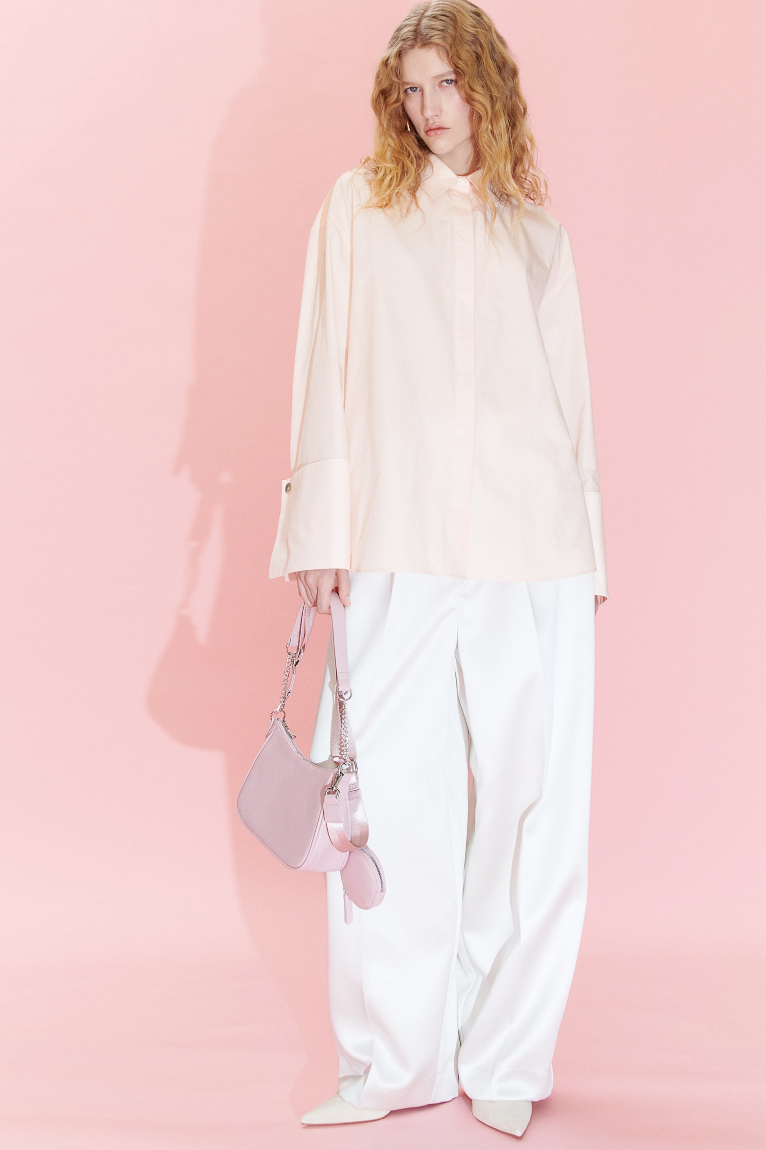 Oversized wide-cuffed shirt - Powder pink - 5