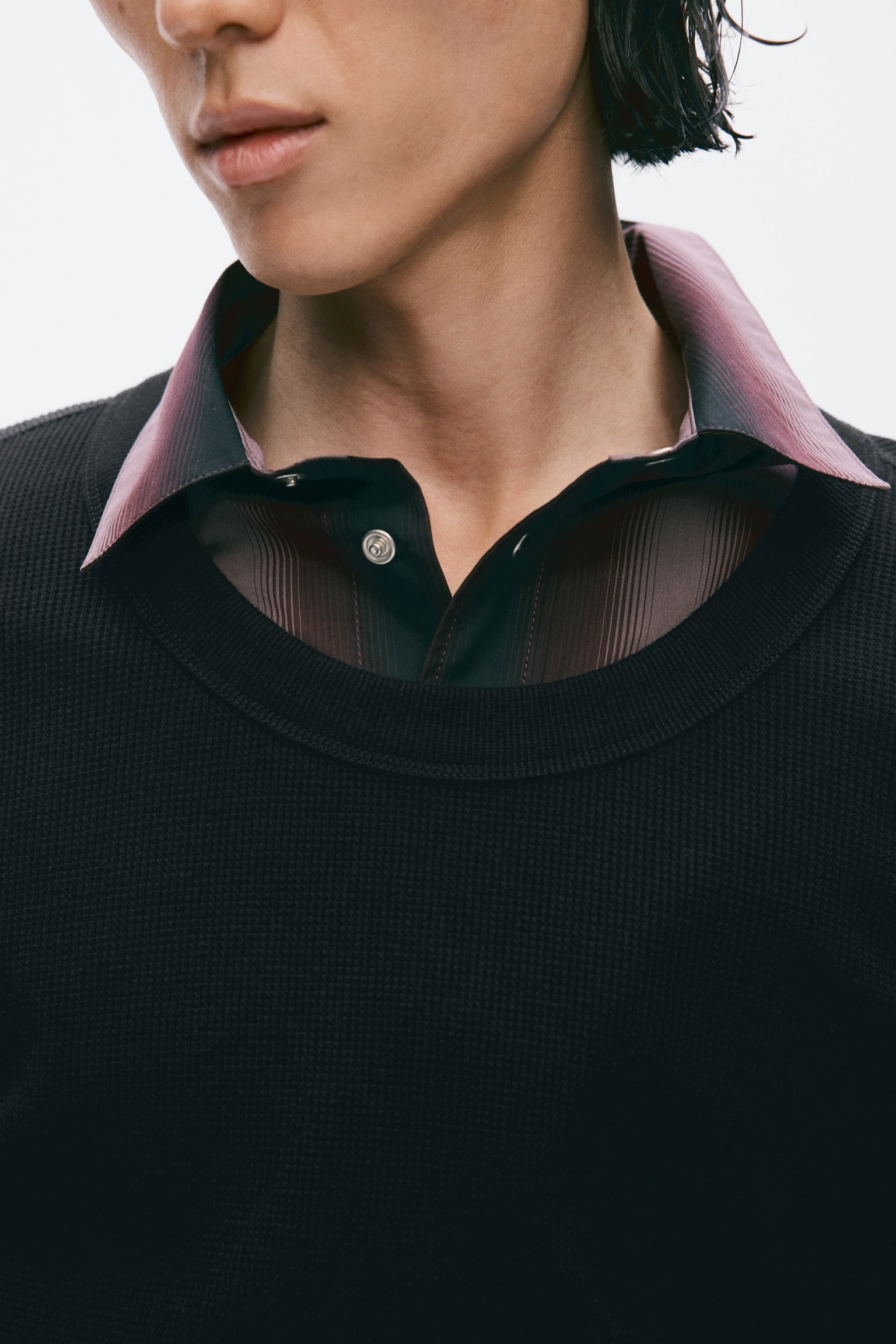 Мужская футболка H&M Slim-Fit Waffled Cotton, цвет: Чёрный — фото 5