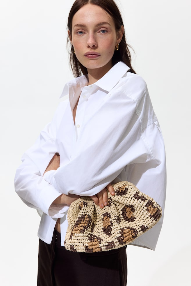 Straw Clutch Bag - Beige/leopard print - 2