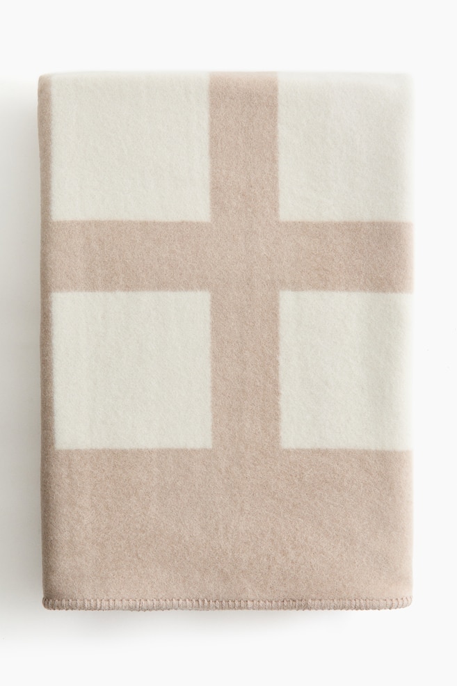 Pläd i ullmix - Beige/Blockfärgad/Rosa/Crèmevit - 1