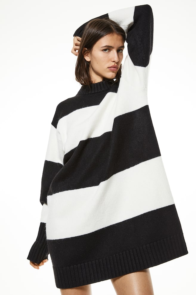 Knitted dress - Black/Striped/Light beige marl/Light blue - 5