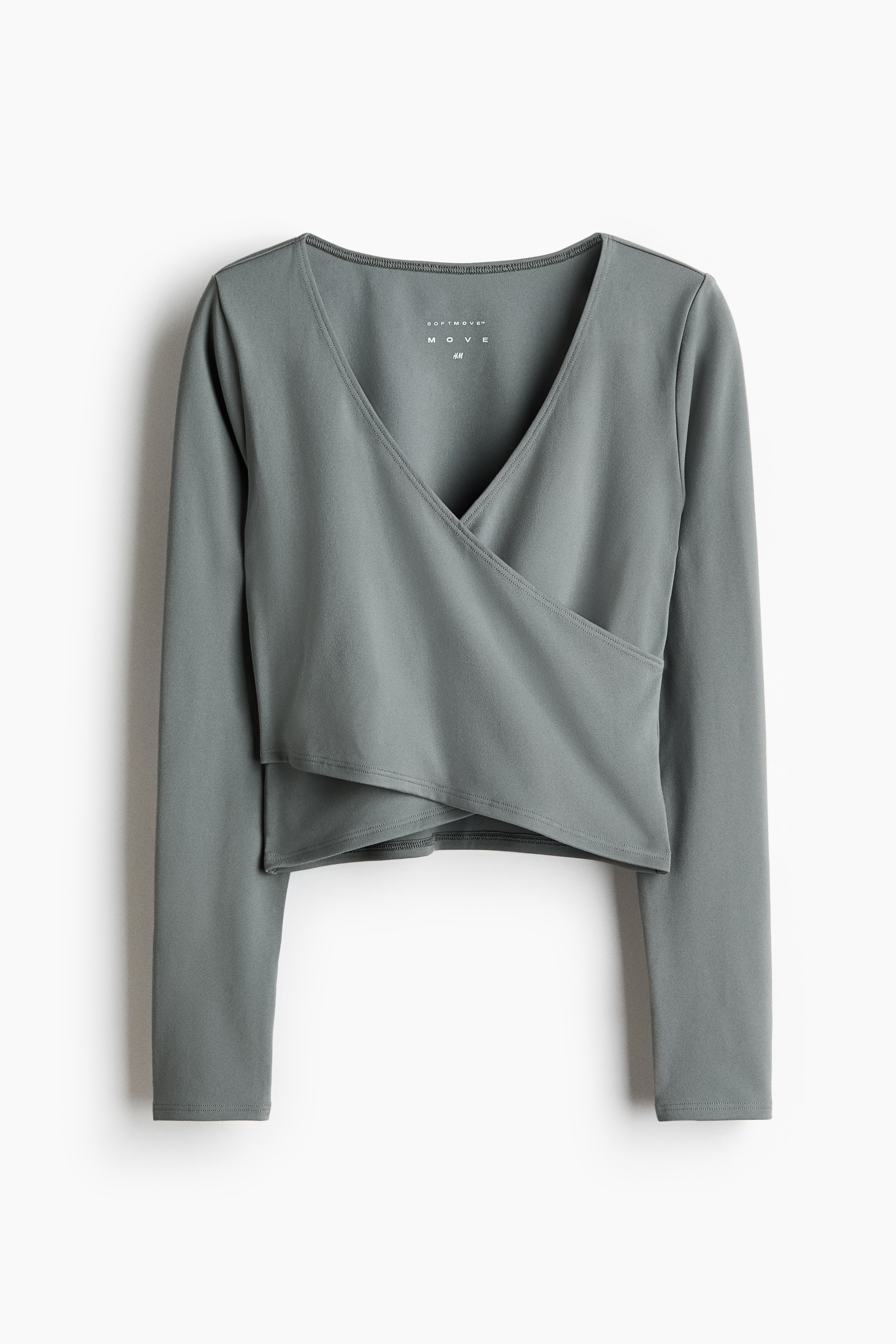 Sportshirt im Wickelschnitt - Mattgrün/Hellrosa/Marineblau