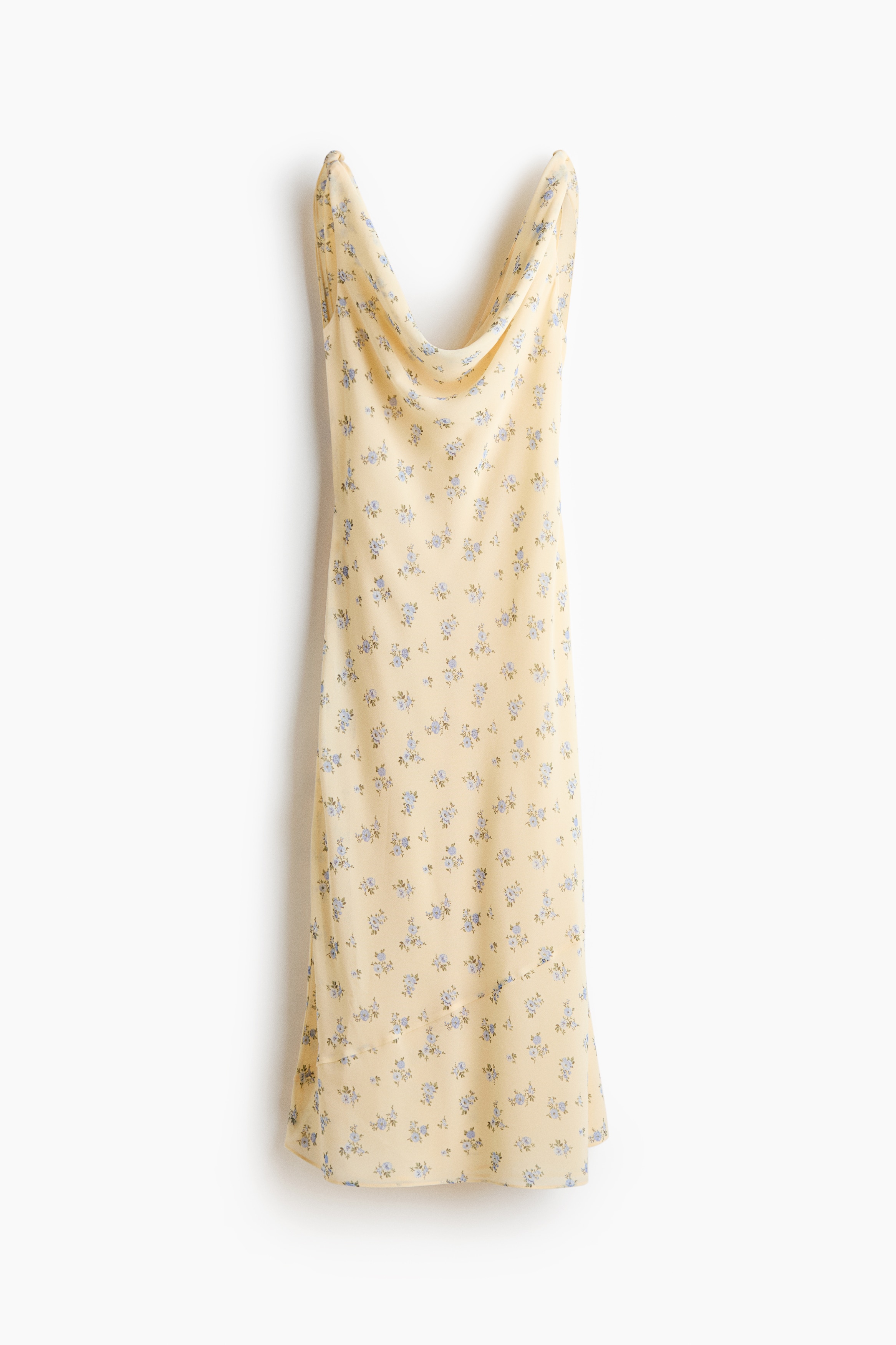 Cowl-Neck Dress with Tie Shoulder Straps-Light yellow/floral
