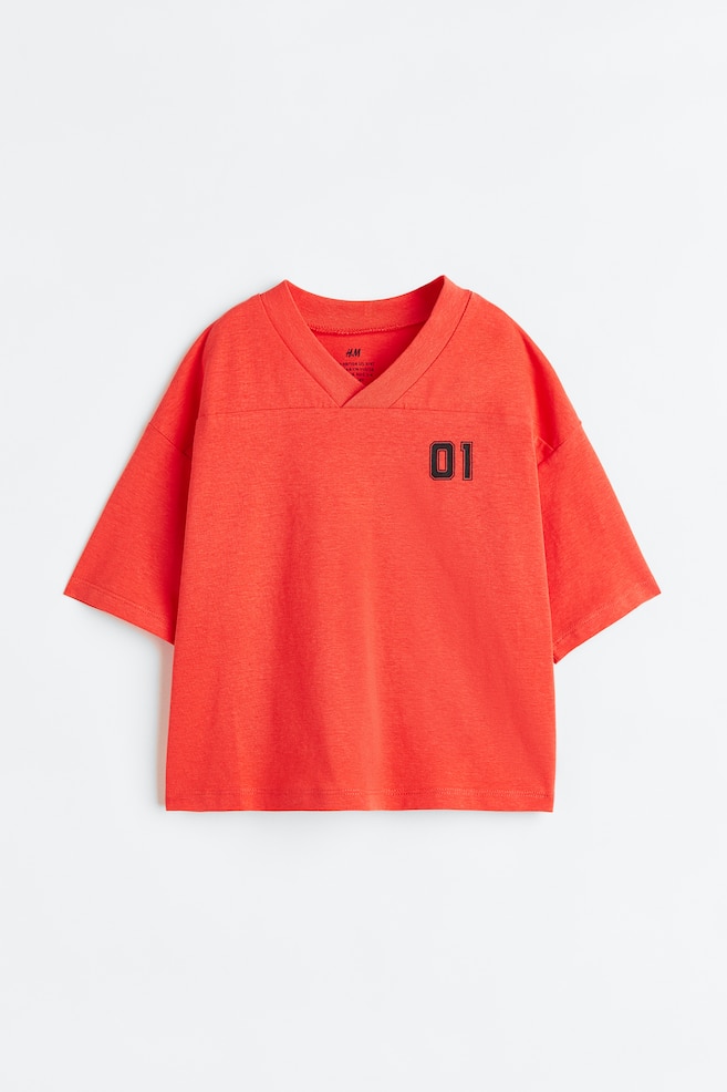 Oversized V-neck T-shirt - Bright red/Light grey marl/01 - 1