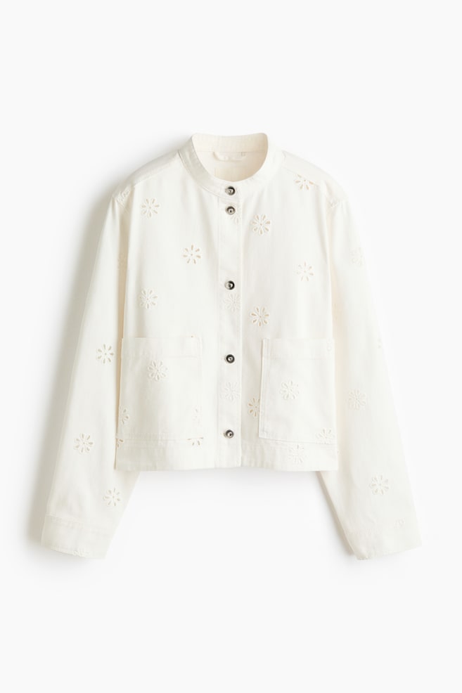 Broderie Anglaise Twill Jacket - White - 1
