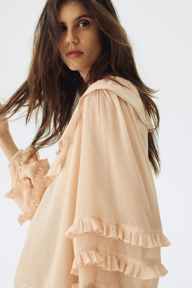 MAMA Blusa de chifón con olanes - Beige - 3