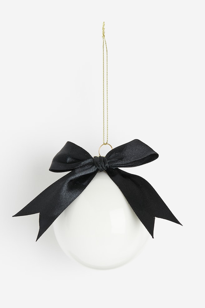 Glass Christmas bauble with a bow - White - 1
