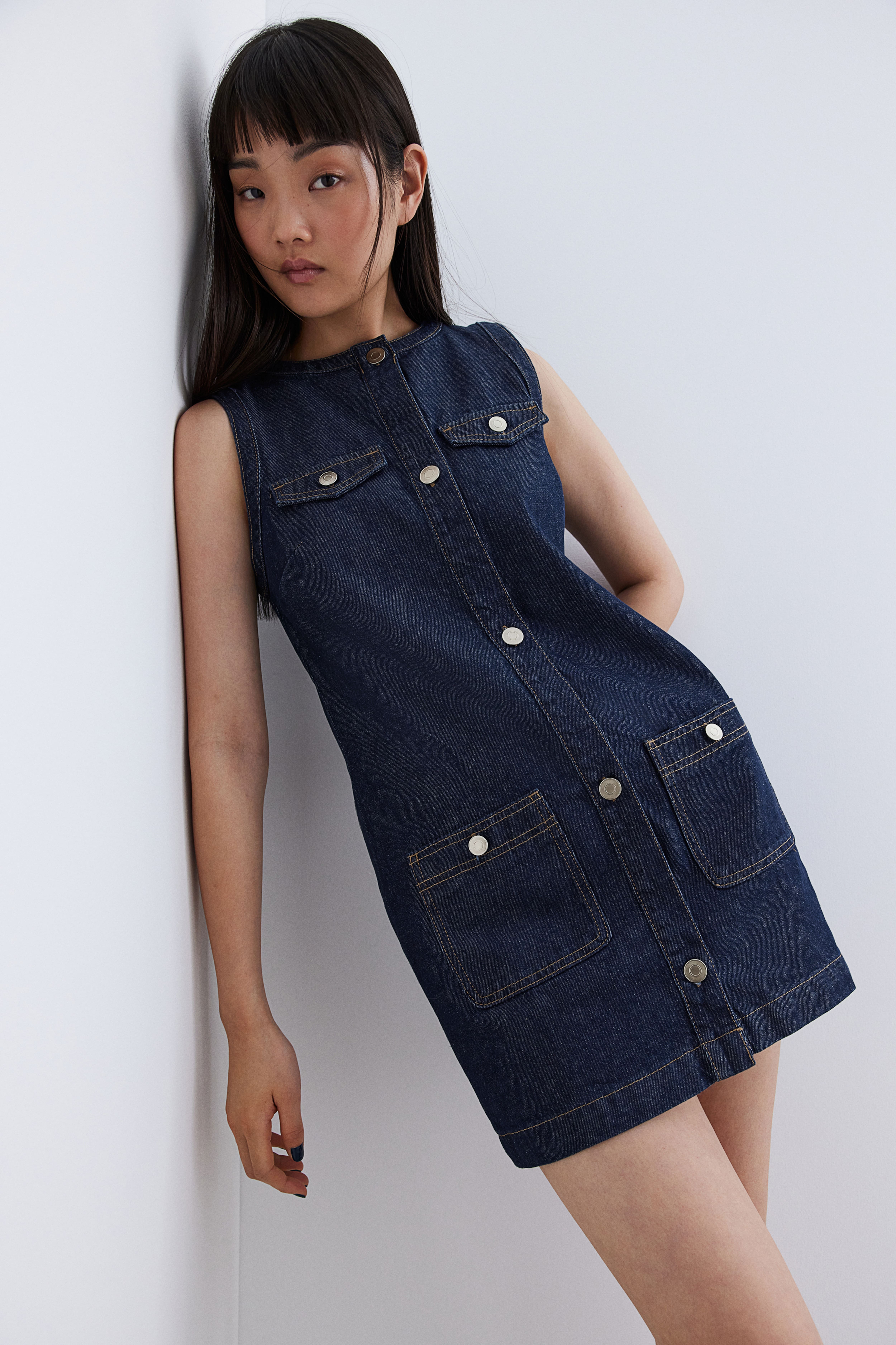 button-front denim dress