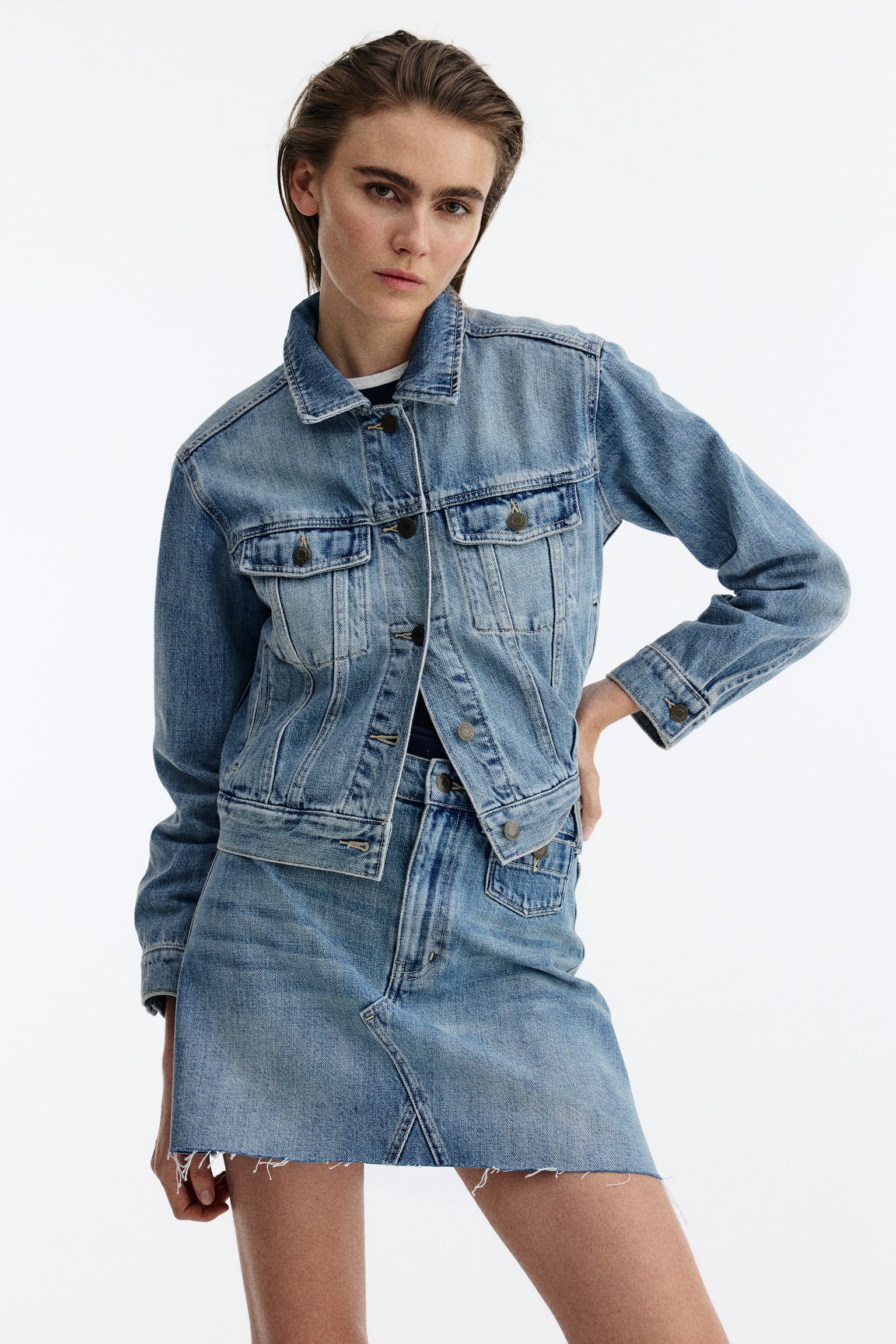 Jupe trapèze en denim - Bleu denim clair/Bleu denim - 5