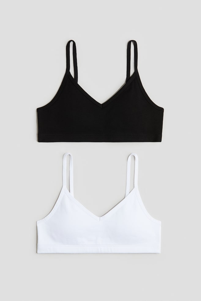 Lot de 2 brassières paddées en coton - Noir/blanc/Rose clair/gris clair chiné/Blanc/Noir - 1