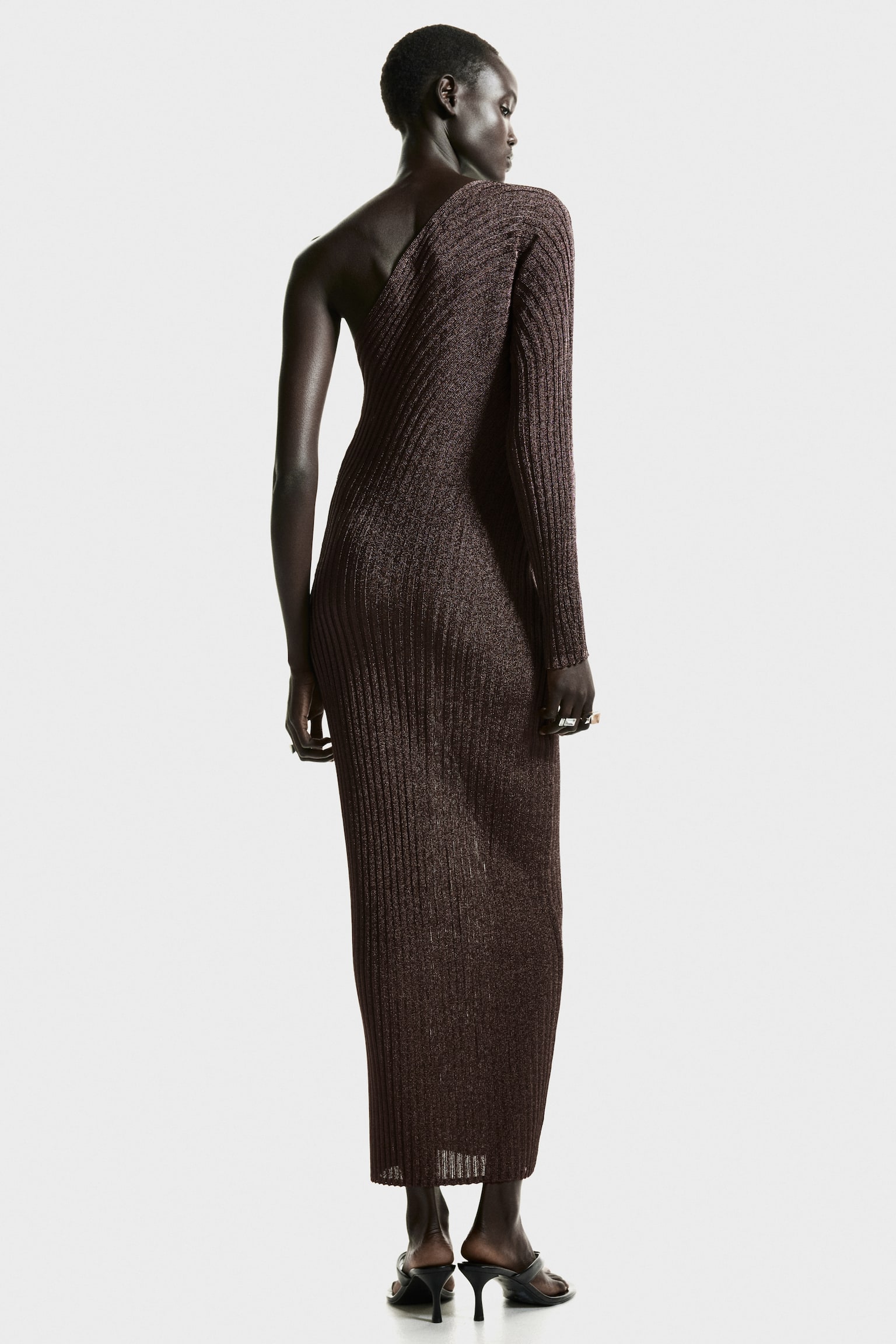 Metallic one-shoulder dress - Dark brown - 7