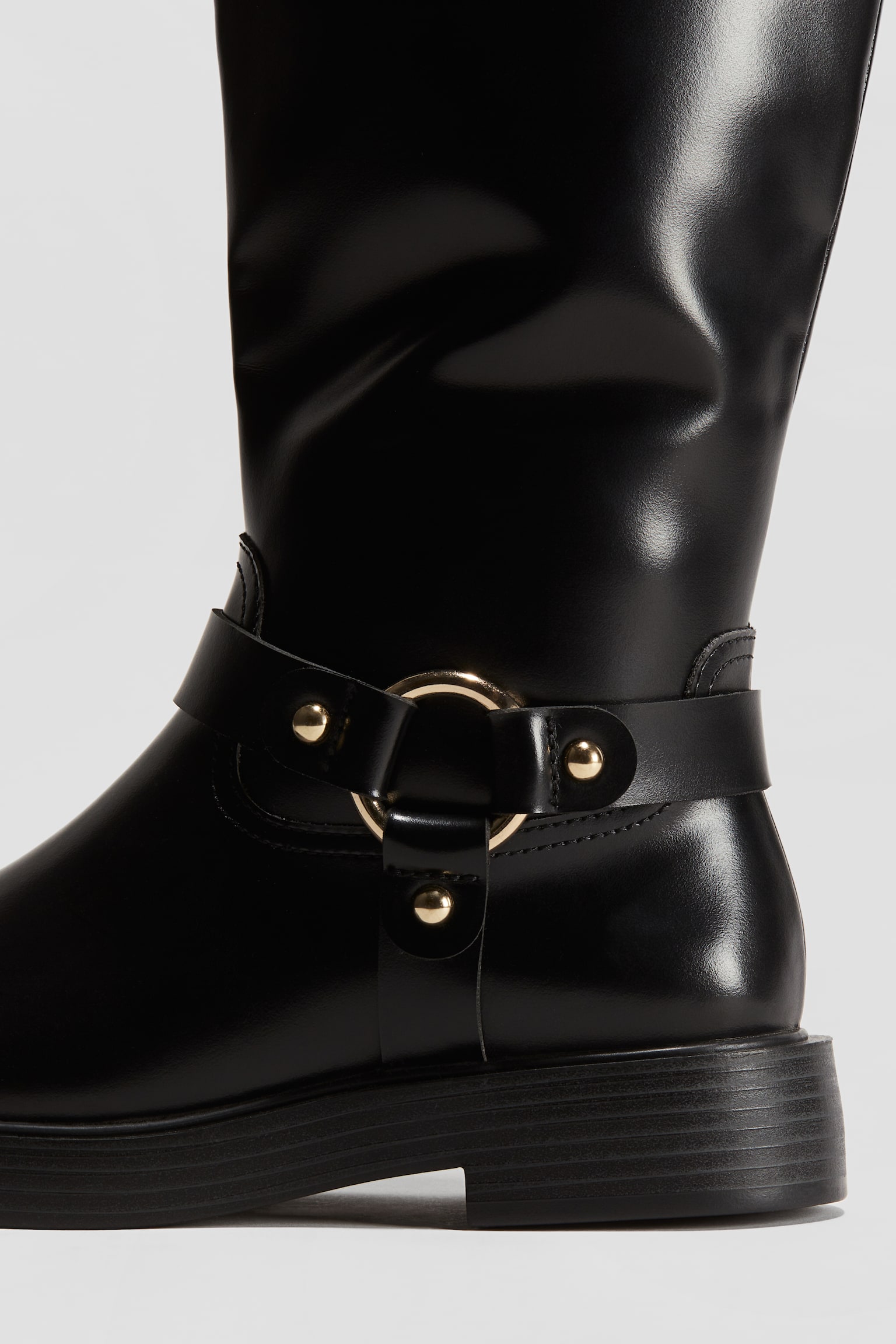 Knee High Biker Boots - Black - 3