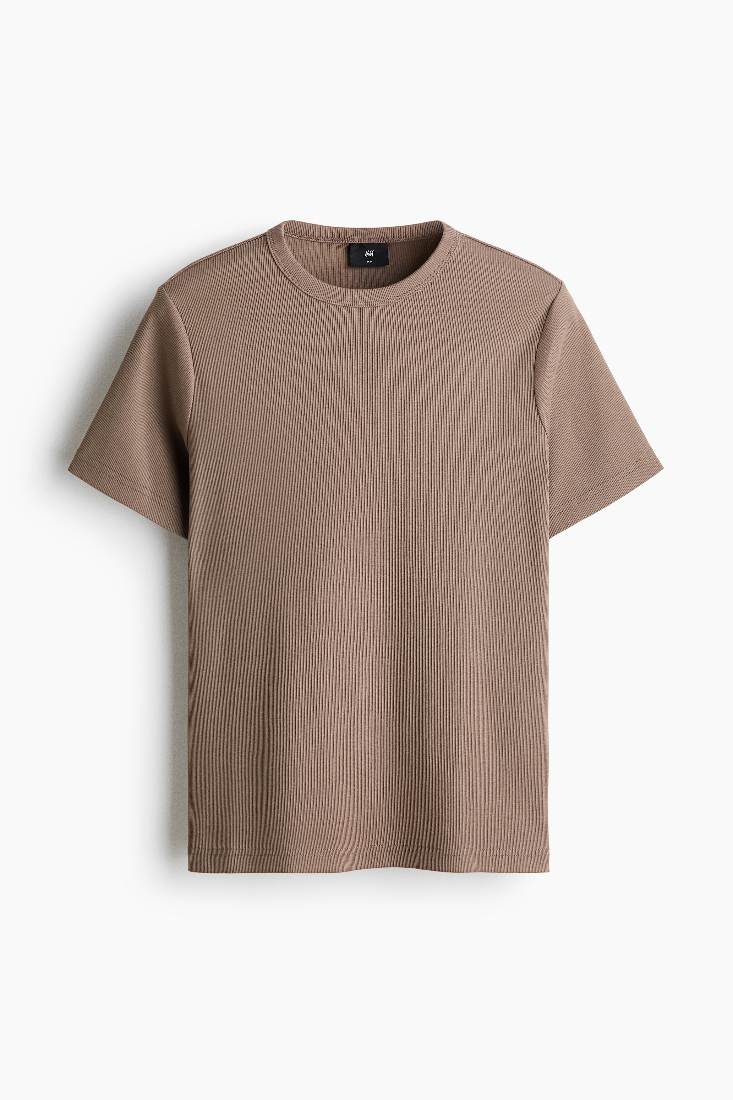 Slim-Fit Ribbed T-Shirt - Taupe/White/Black/Light gray melange