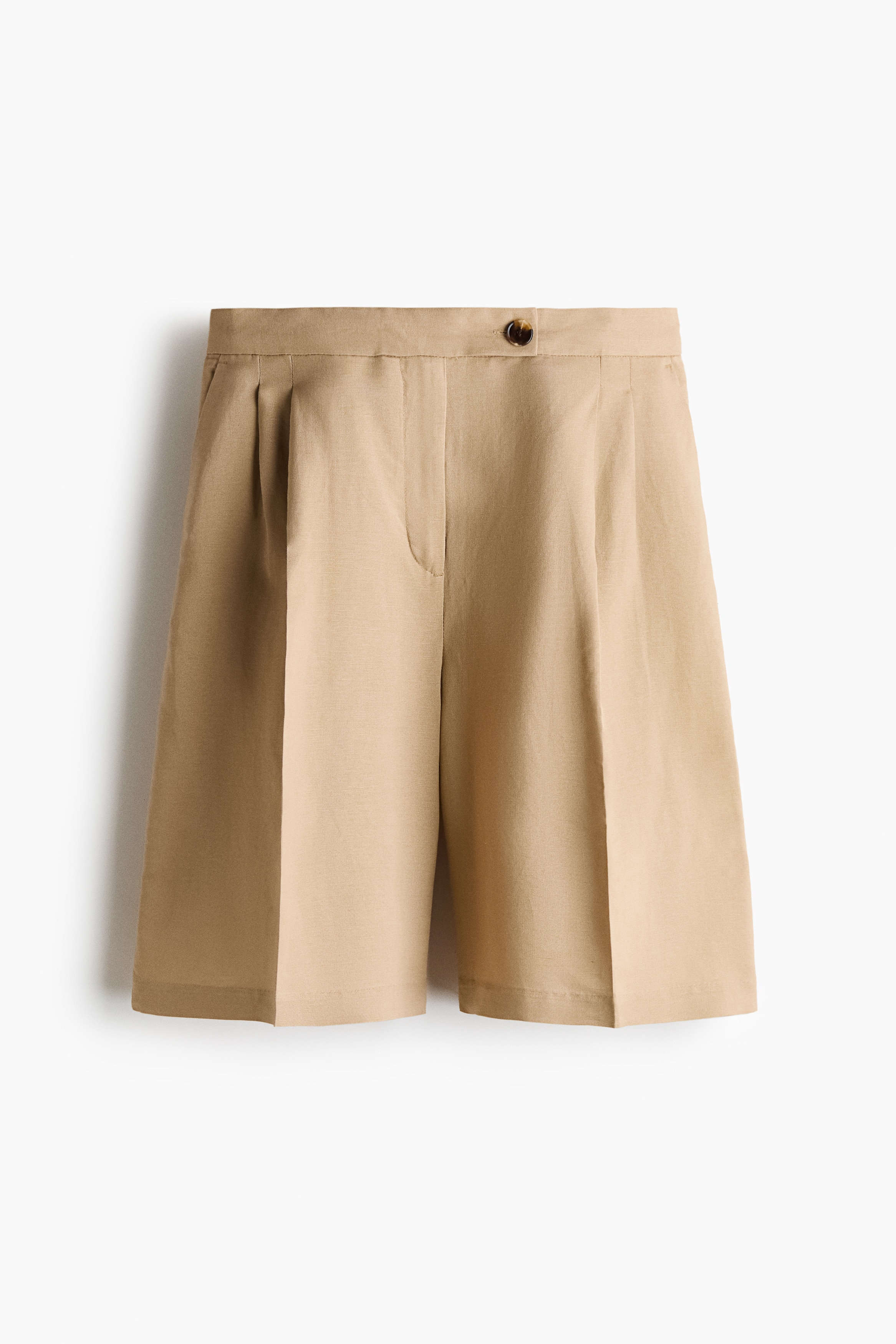 Linen-blend Bermuda shorts-Beige