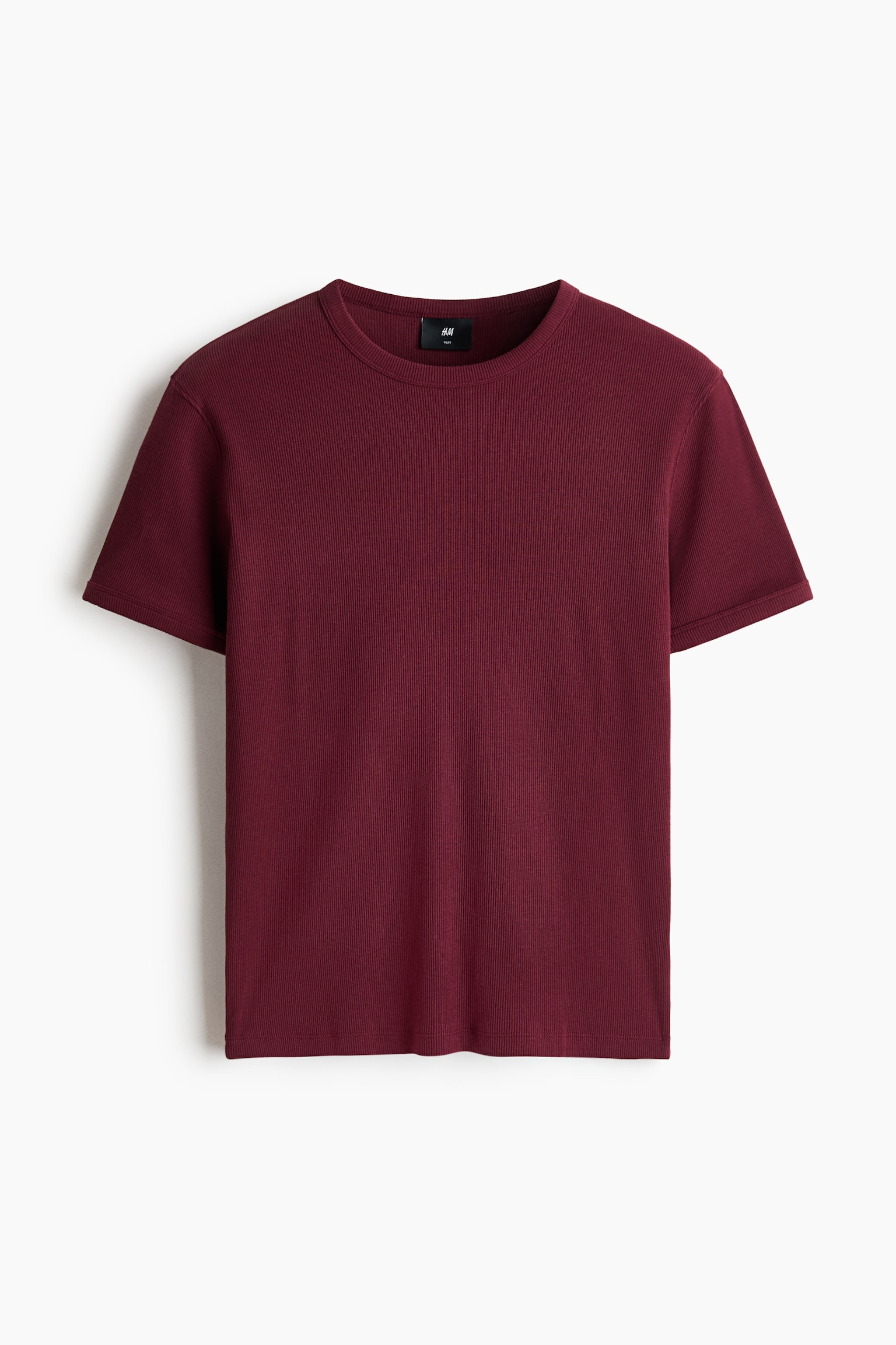 Slim Fit Ribbed T-shirt - Burgundy/Dark brown/Navy blue/Cream