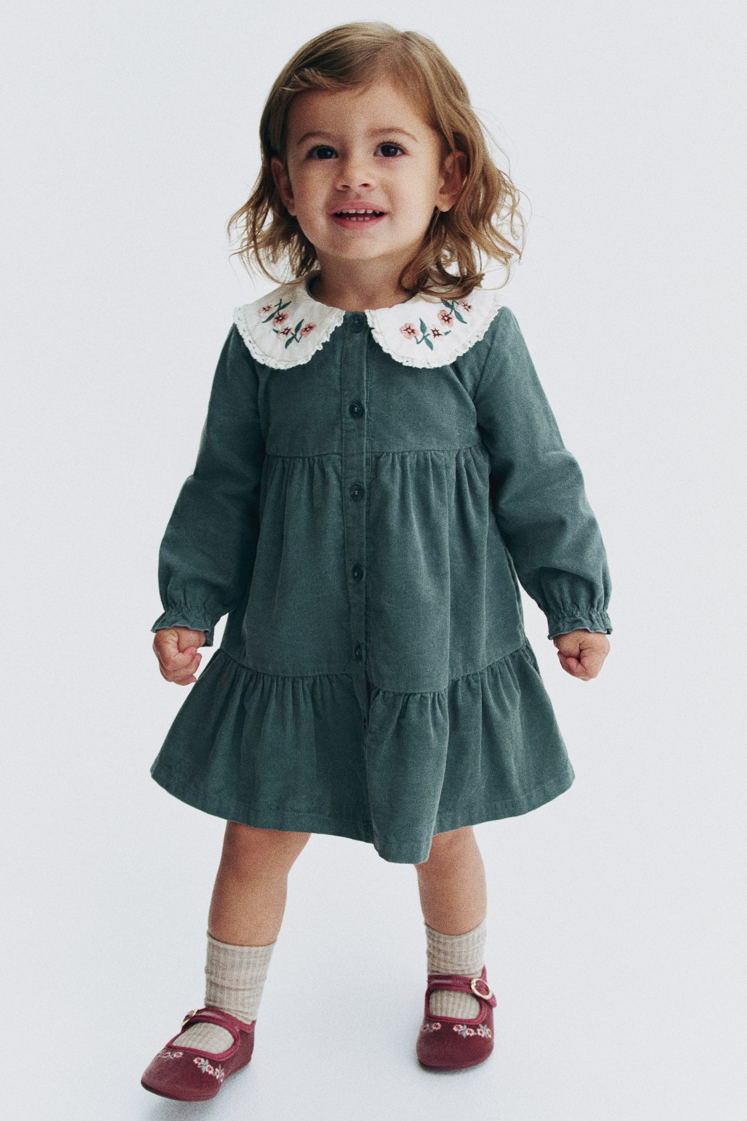 Детское платье H&M Cotton Corduroy, цвет: Зелёный — фото 2