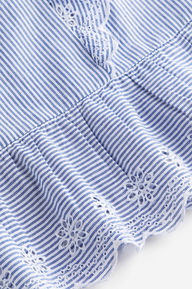 Frill-trimmed cotton blouse - Blue/Striped - 3