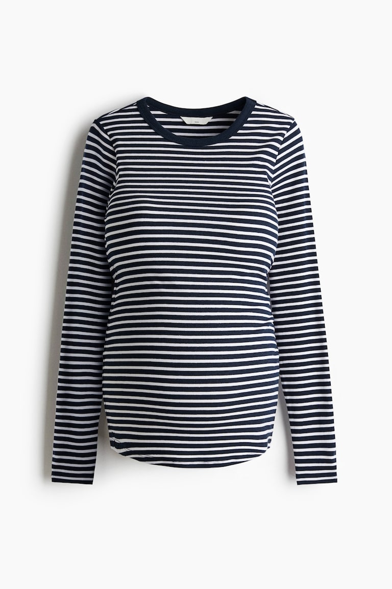 MAMA Ribbed Jersey Top - Navy blue/white striped - Ladies | H&M US