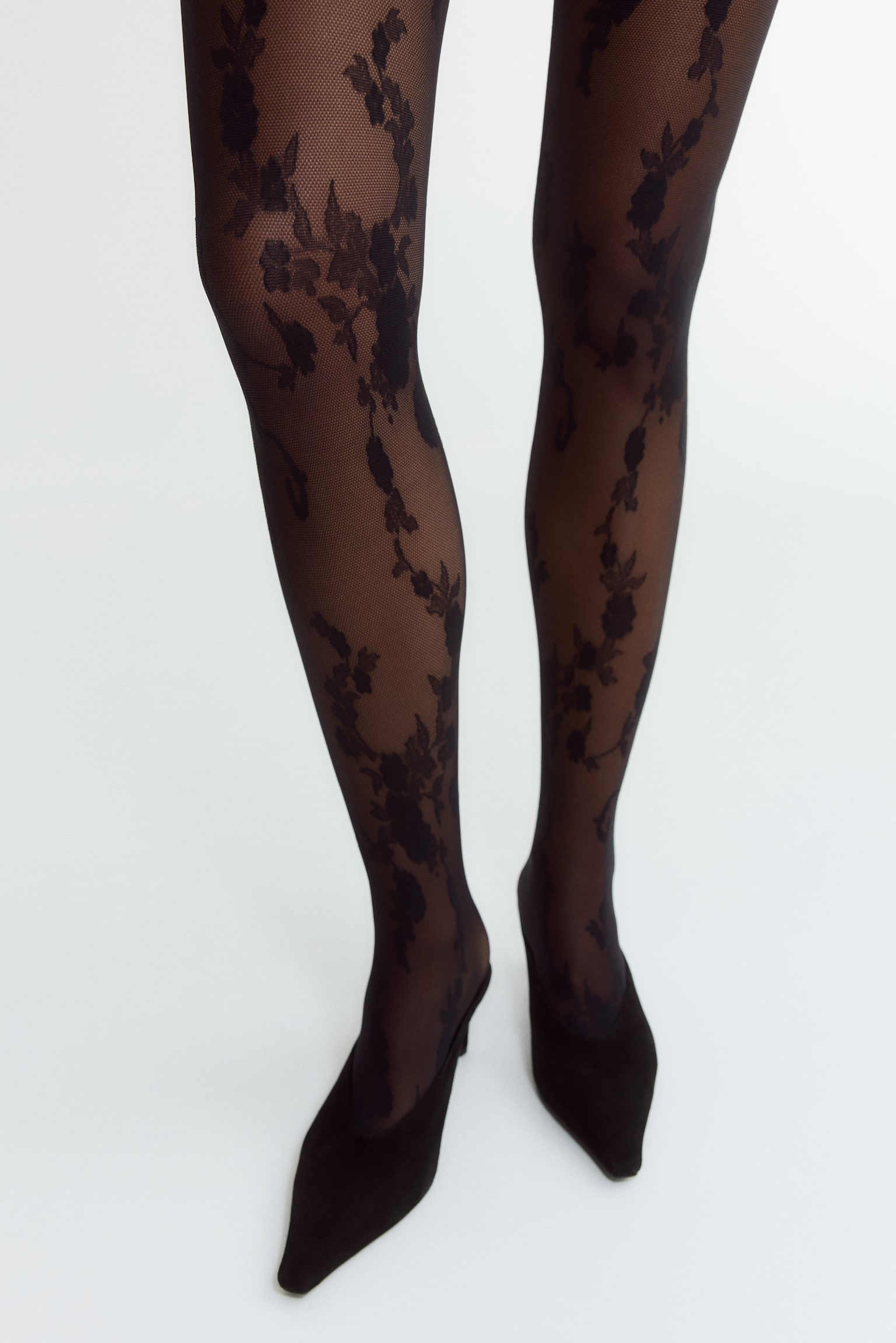 Lace tights - Black/Floral/Dark brown/Floral - 2