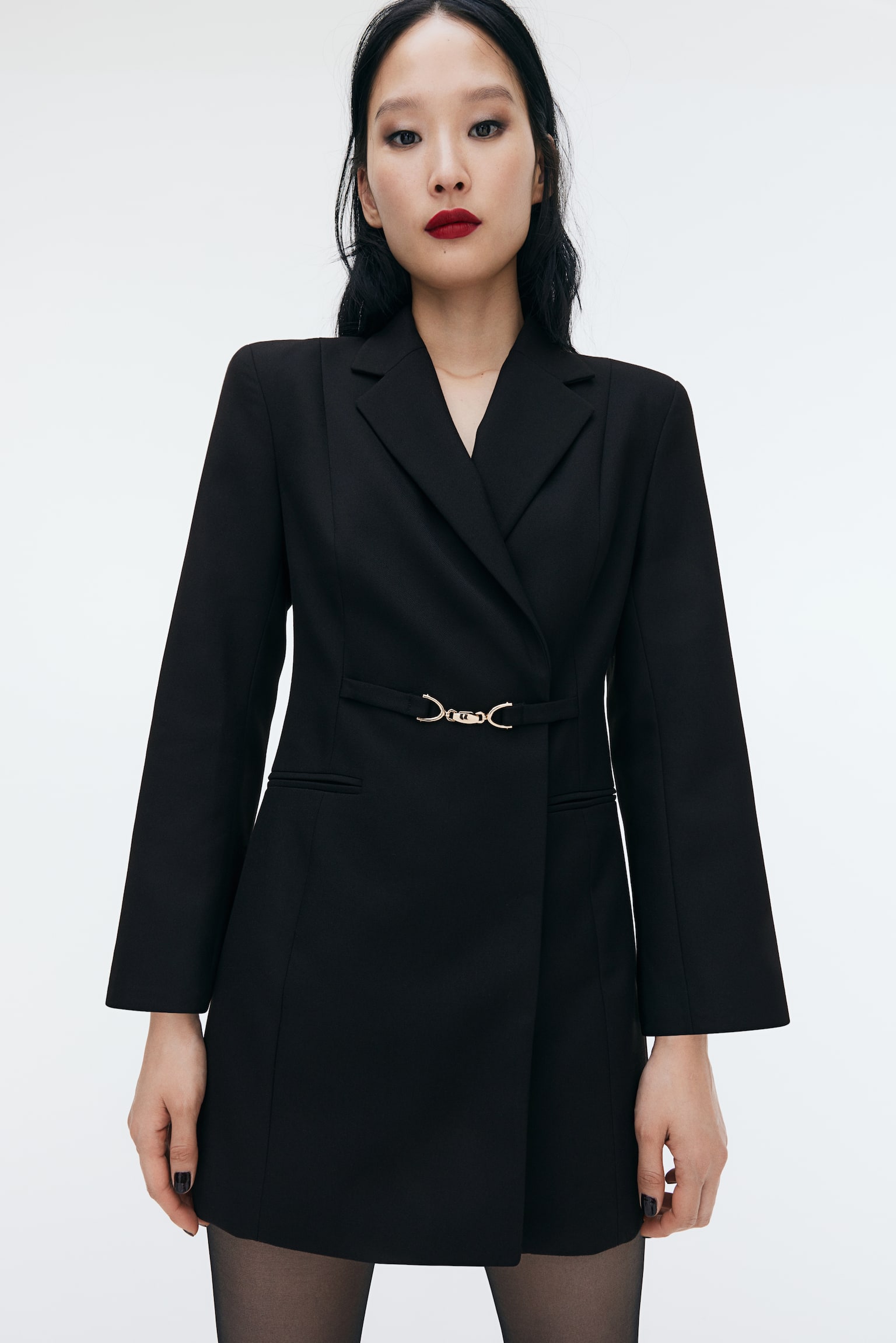 Twill blazer dress - Black - 1