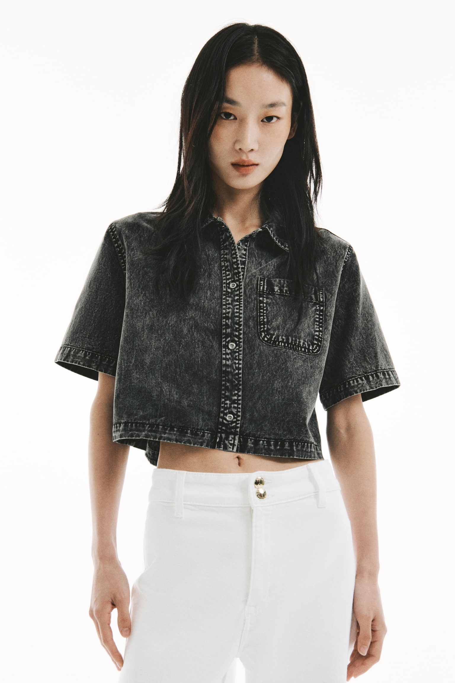 Boxy denim shirt - Denim grey/Powder pink - 4