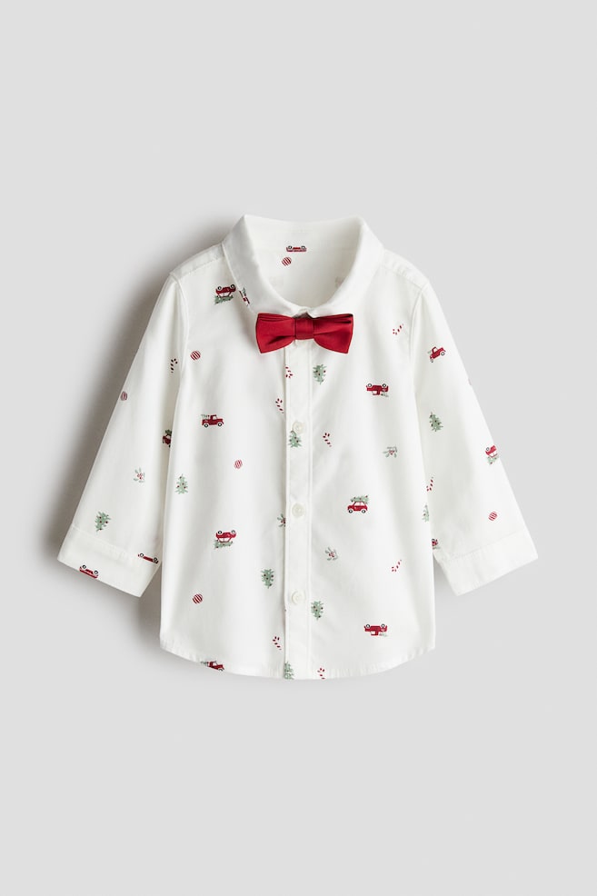 2-Piece Shirt and Bow-Tie Set - White/Christmas/Light blue/navy blue/Red/plaid - 1