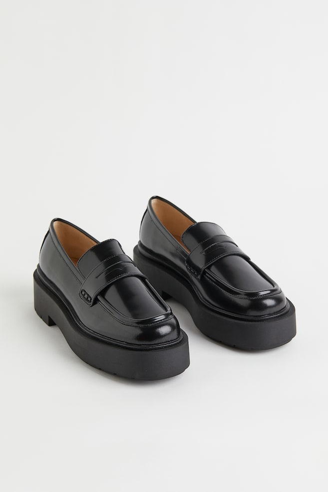 Chunky leather loafers - Black/Black - 4