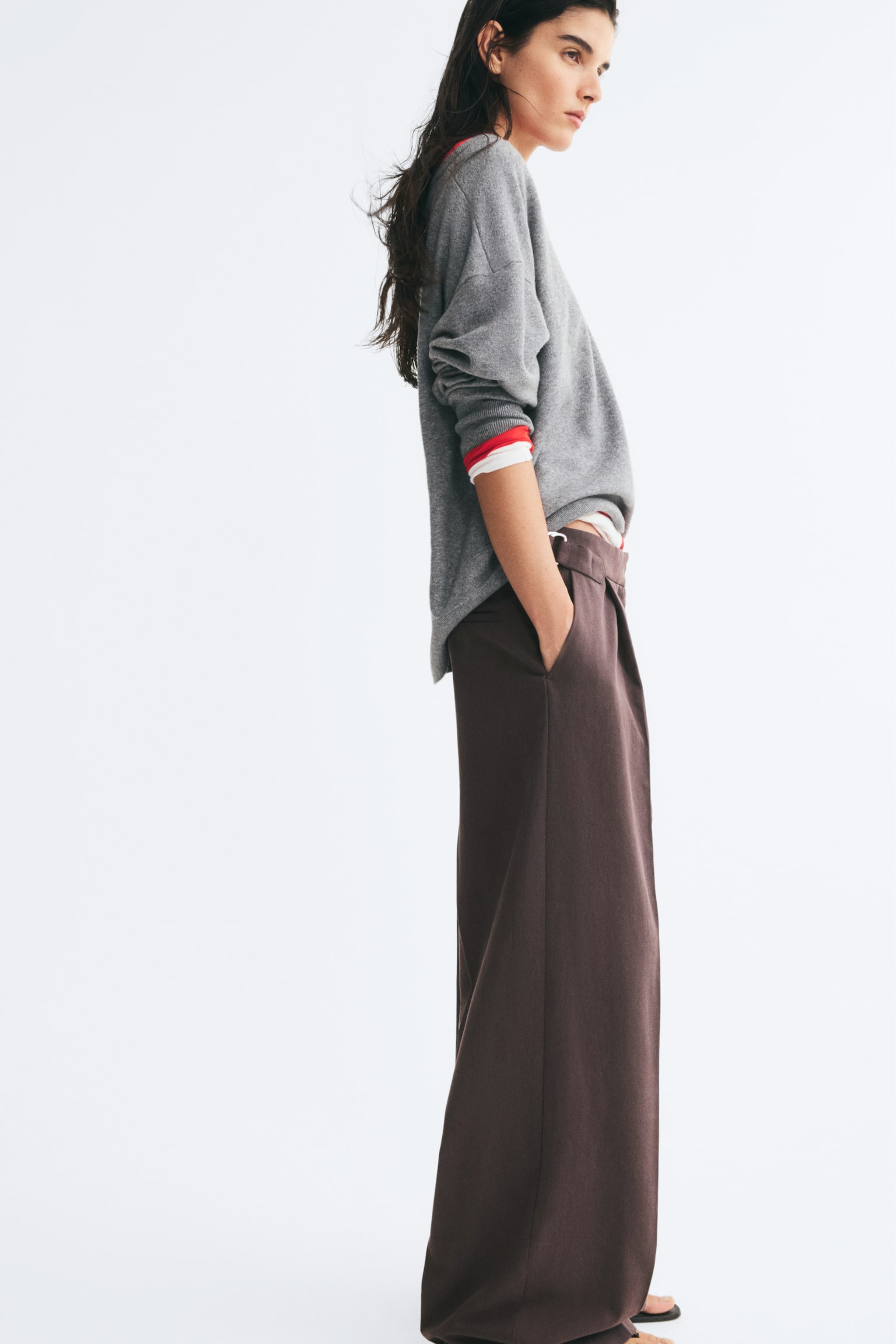 Женские брюки H&M Wide-Leg Dress Pants, цвет: Тёмный коричневый — фото 4