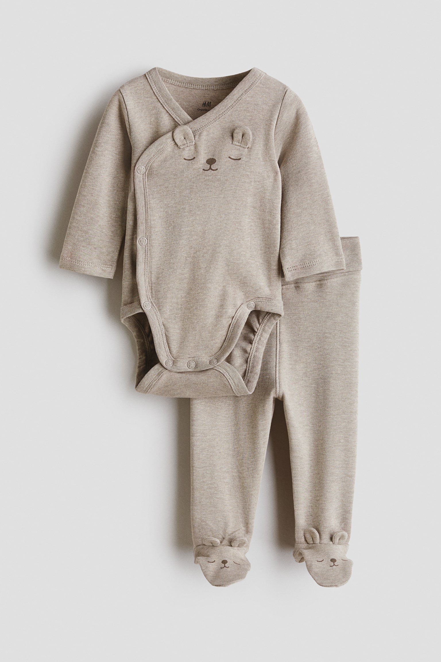 2-piece cotton set - Beige/Teddy bear/White/Teddy bear