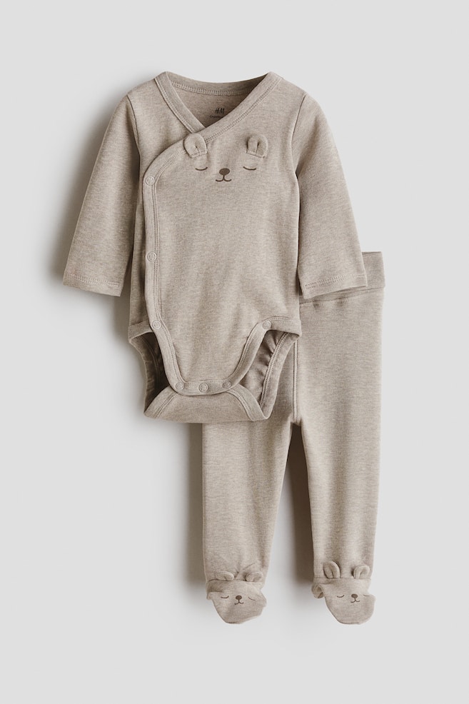 2-delt sæt i bomuld - Beige/Bamse/Hvid/Bamse - 1