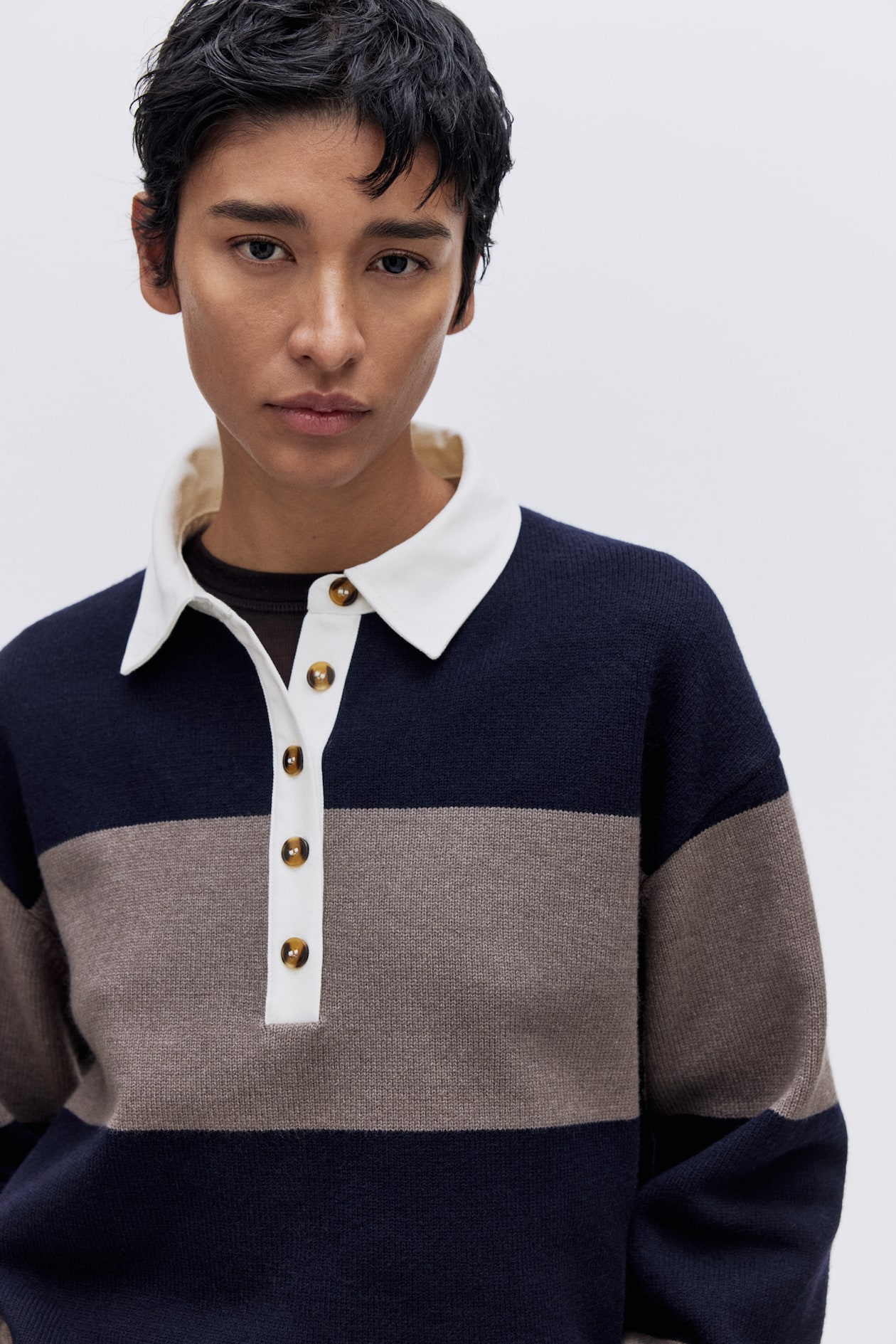Collared jumper - Taupe/bleu marine - FEMME | H&M FR